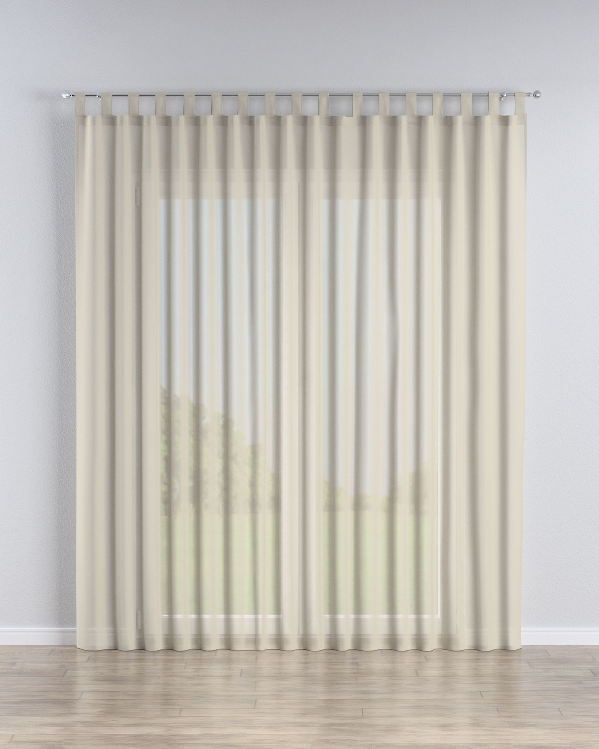 Rideaux en voile à pattes couleur beige tissu semi-transparent, tresse