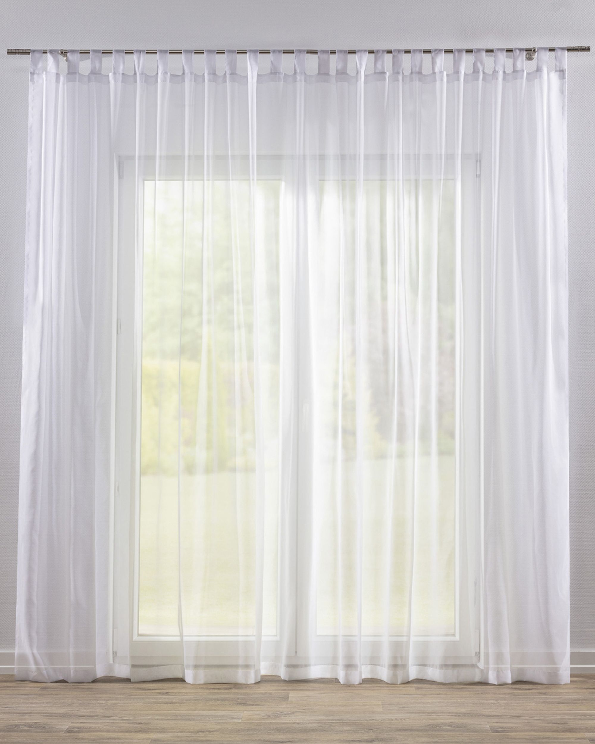 Rideaux en voile à pattes couleur blanc tissu semi-transparent, brillant