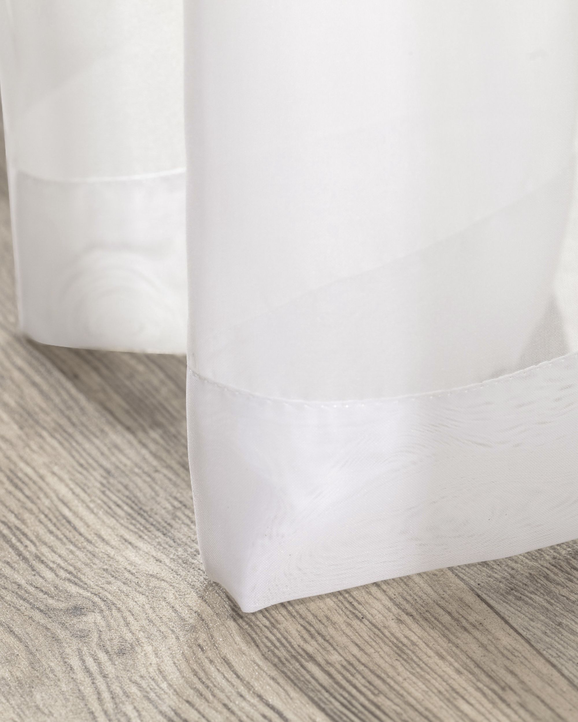 Rideaux en voile à pattes couleur blanc tissu semi-transparent, brillant (hover)