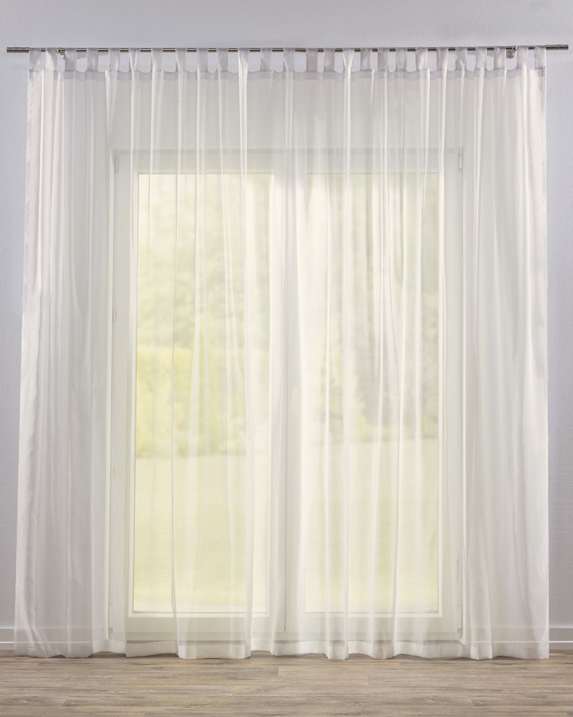 Rideaux en voile à pattes couleur crème tissu semi-transparent, brillant