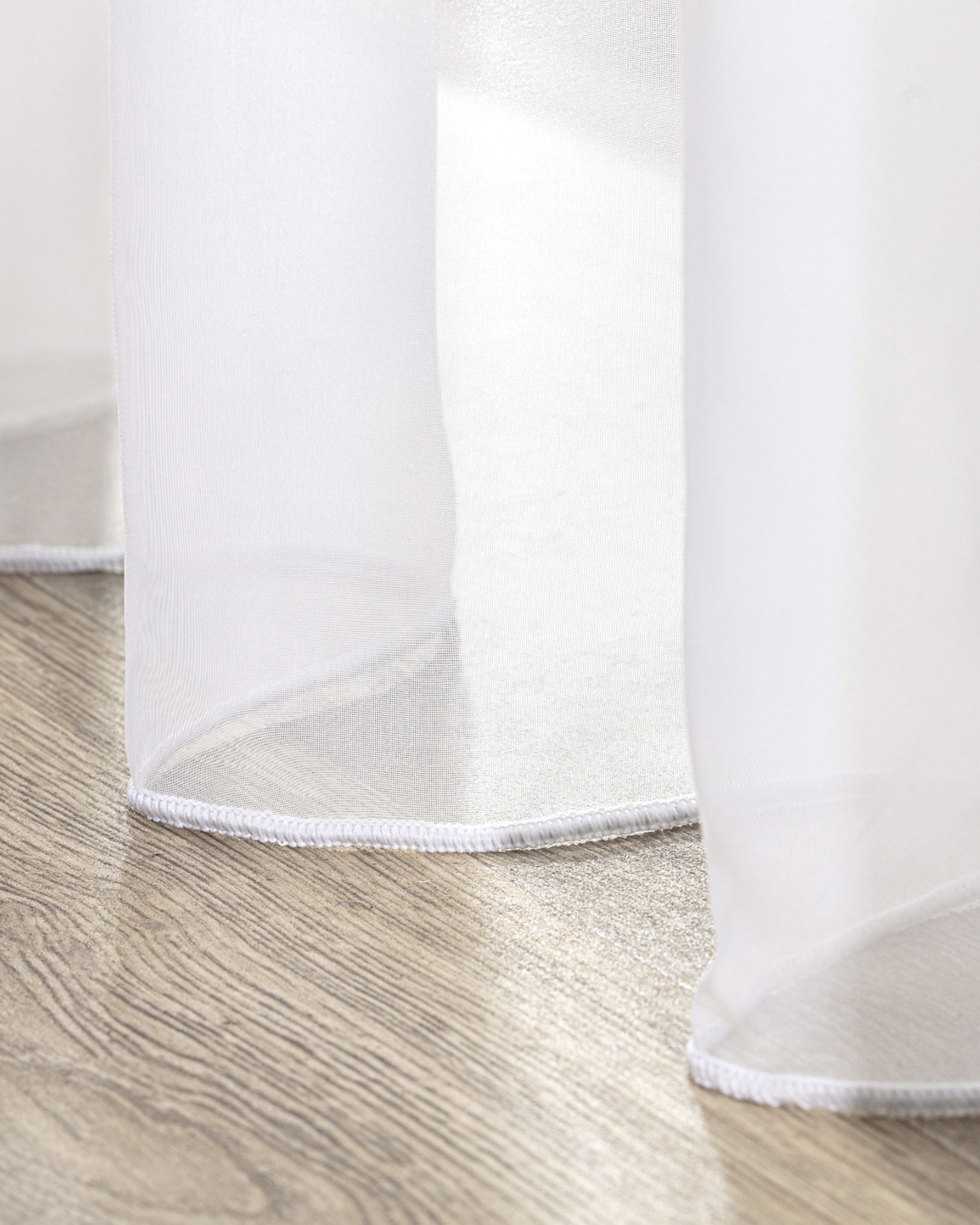 Rideaux en voile à pattes couleur blanc tissu semi-transparent, brillant (hover)