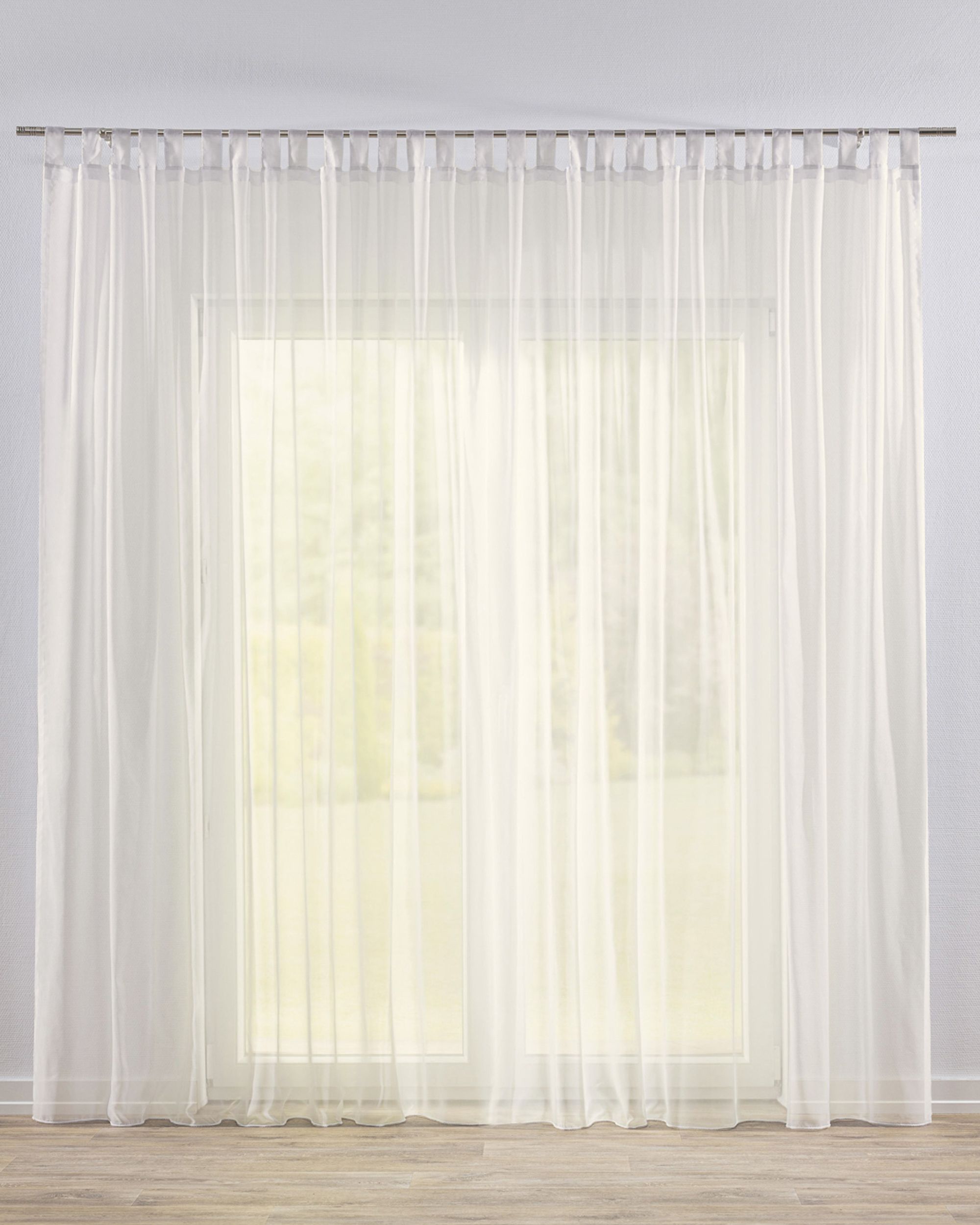 Rideaux en voile à pattes couleur crème tissu semi-transparent, brillant