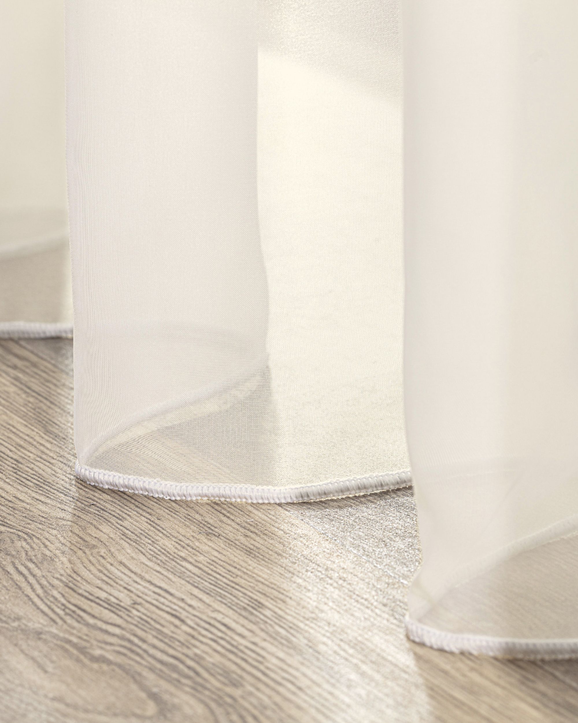 Rideaux en voile à pattes couleur crème tissu semi-transparent, brillant (hover)