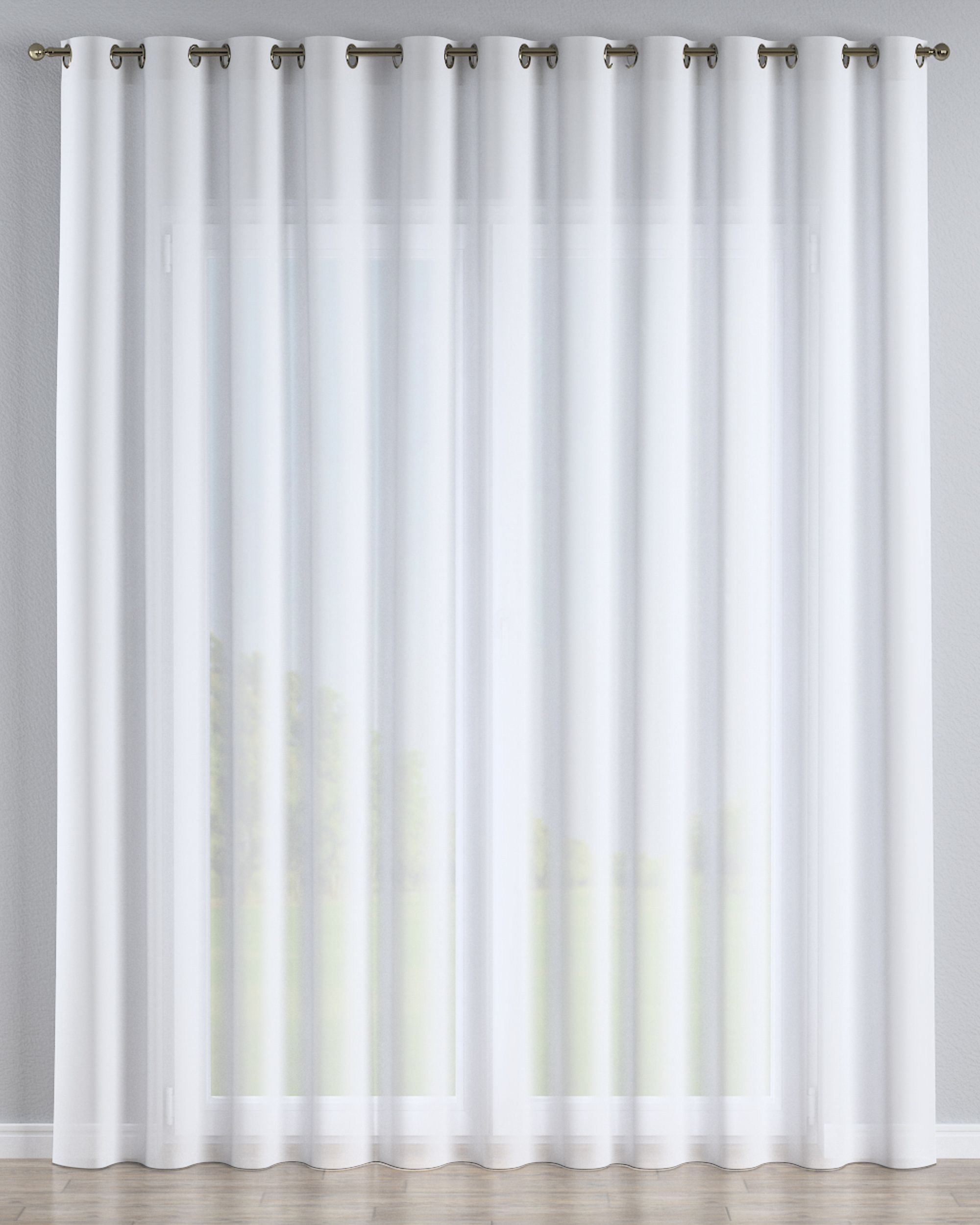 Rideaux en voile à œillets couleur blanc tissu semi-transparent, tresse
