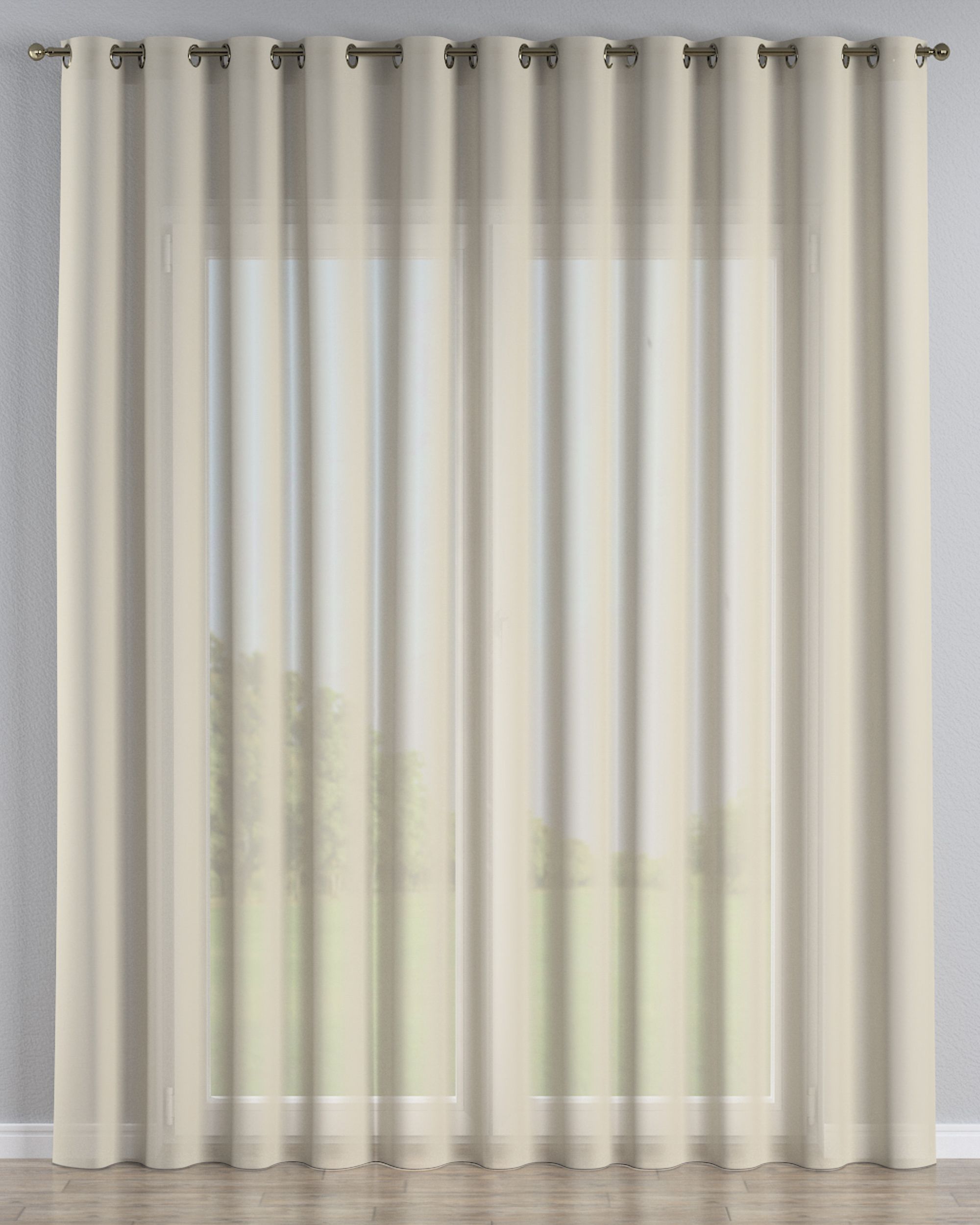 Rideaux en voile à œillets couleur beige tissu semi-transparent, tresse