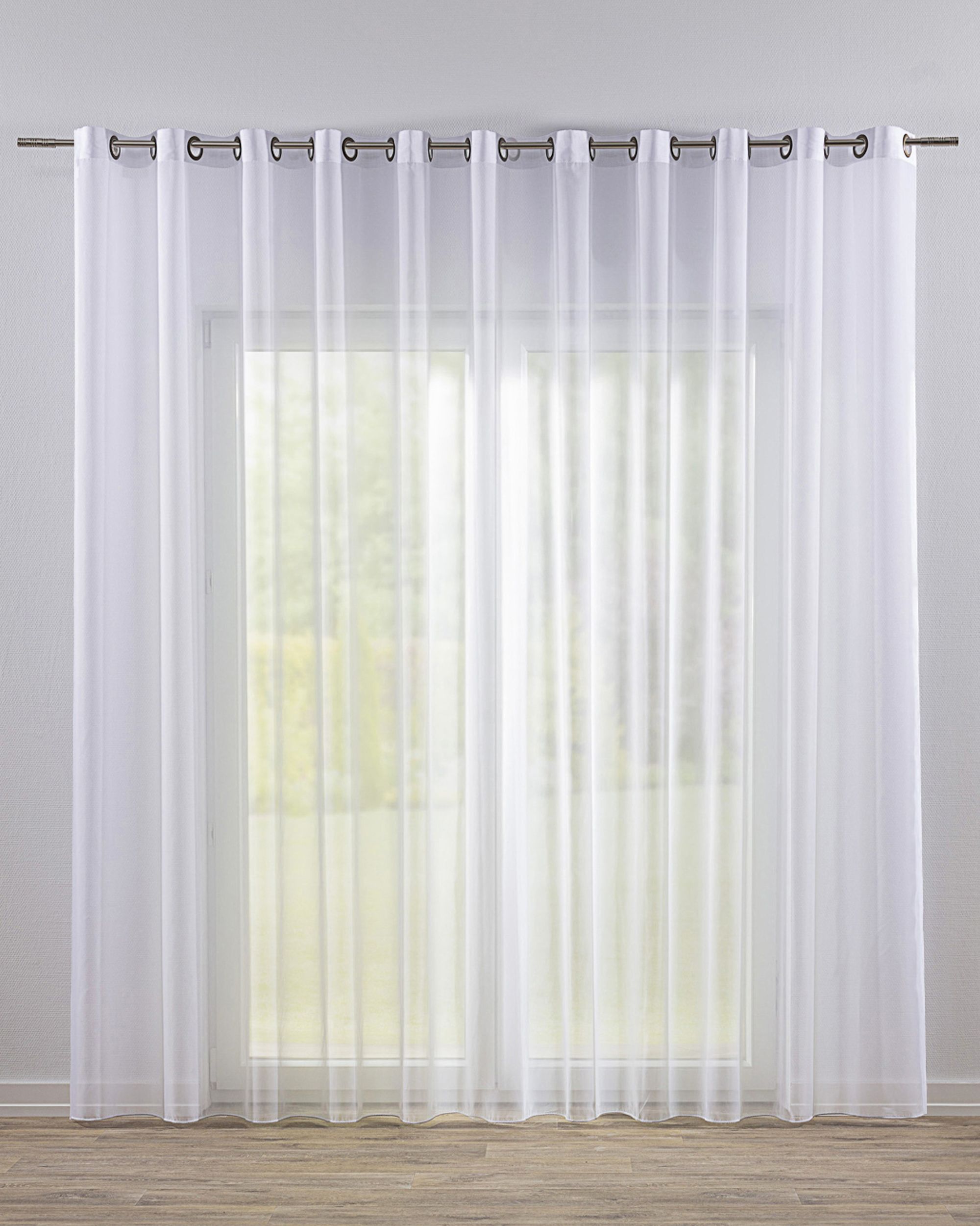 Rideaux en voile à œillets couleur blanc tissu semi-transparent, brillant