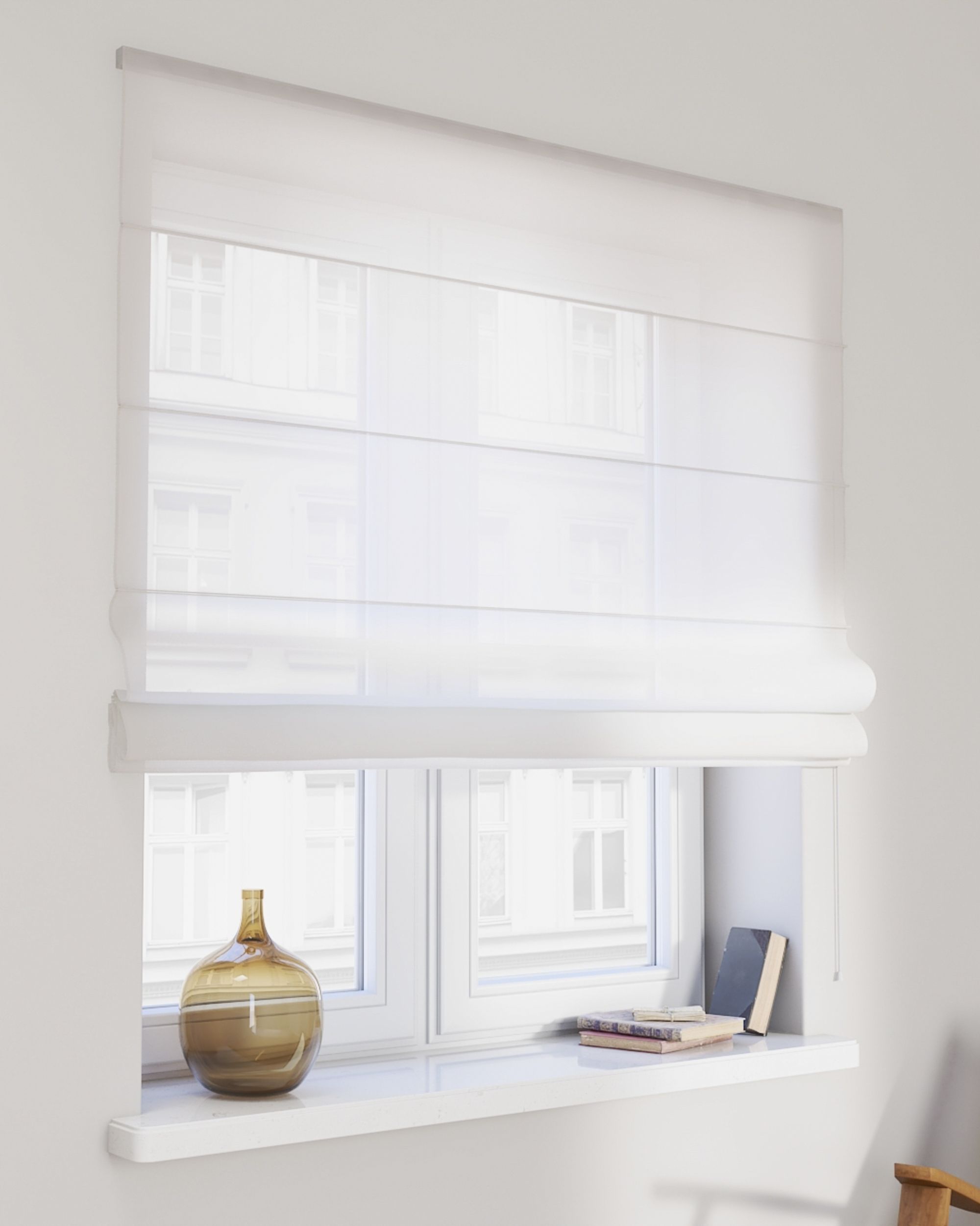 Store bateau en voile Fibi couleur blanc tissu semi-transparent, tresse