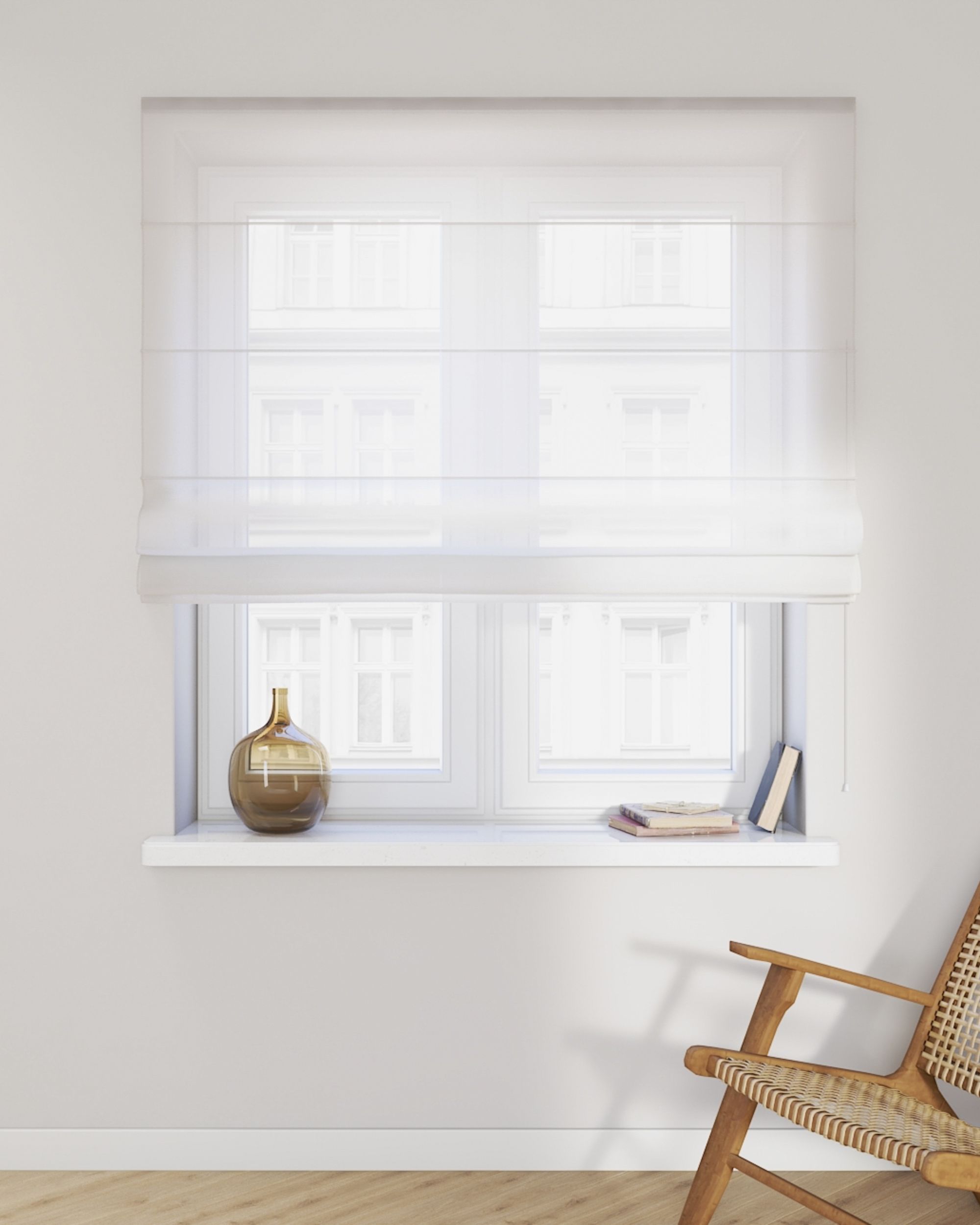 Store bateau en voile Fibi couleur blanc tissu semi-transparent, tresse (hover)