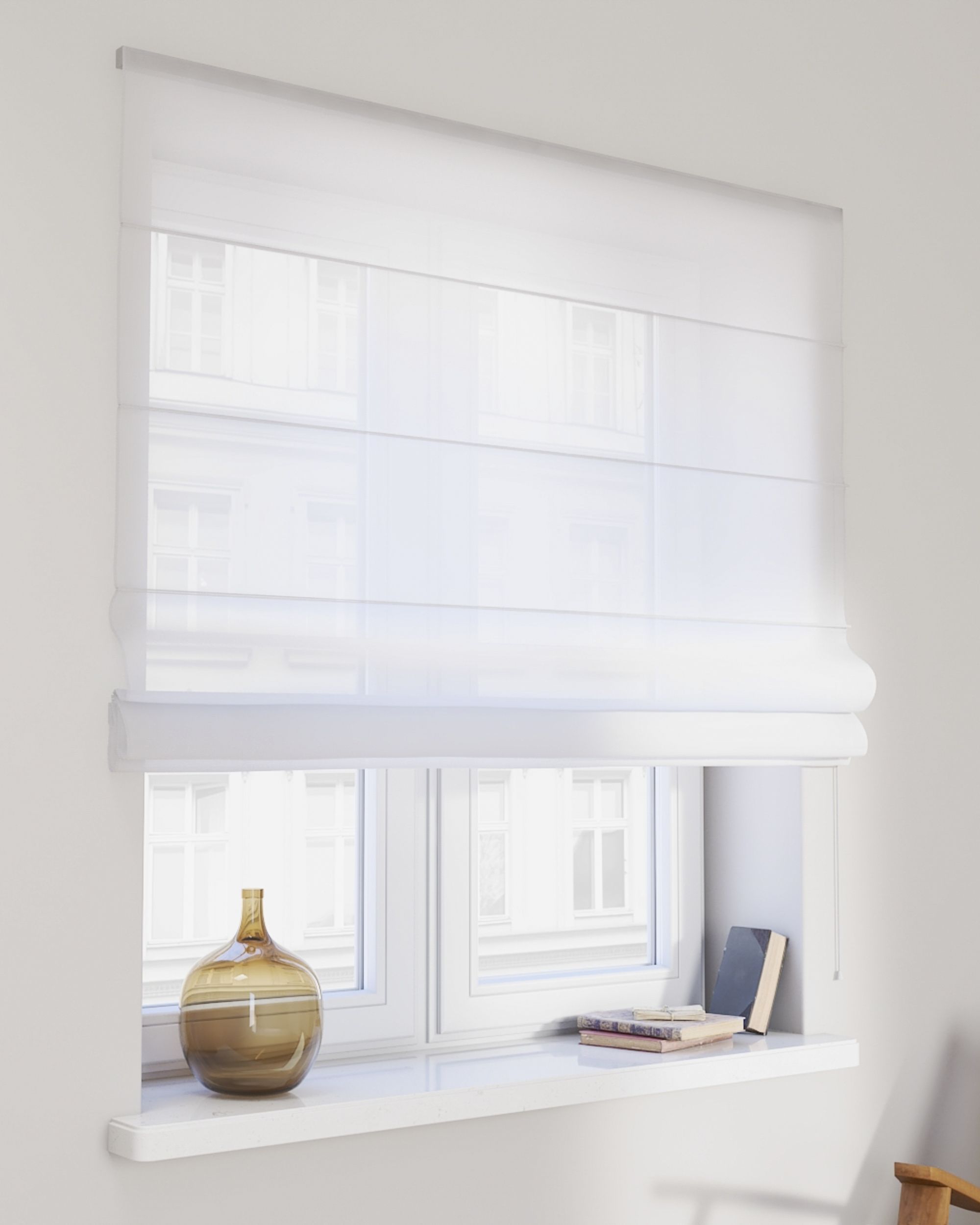 Store bateau en voile Fibi couleur crème tissu semi-transparent, tresse