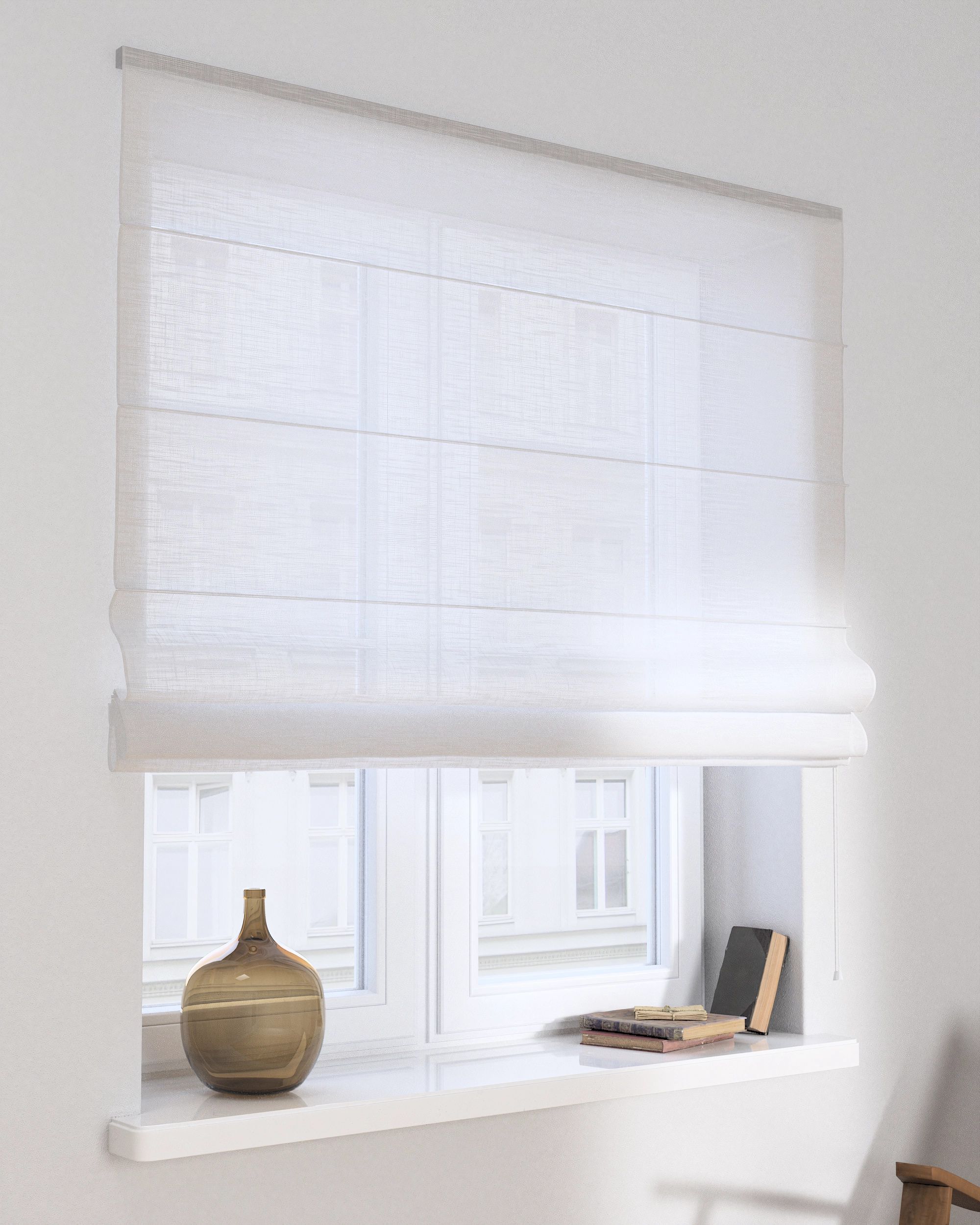 Store bateau Billie couleur blanc tissu semi-transparent, tresse