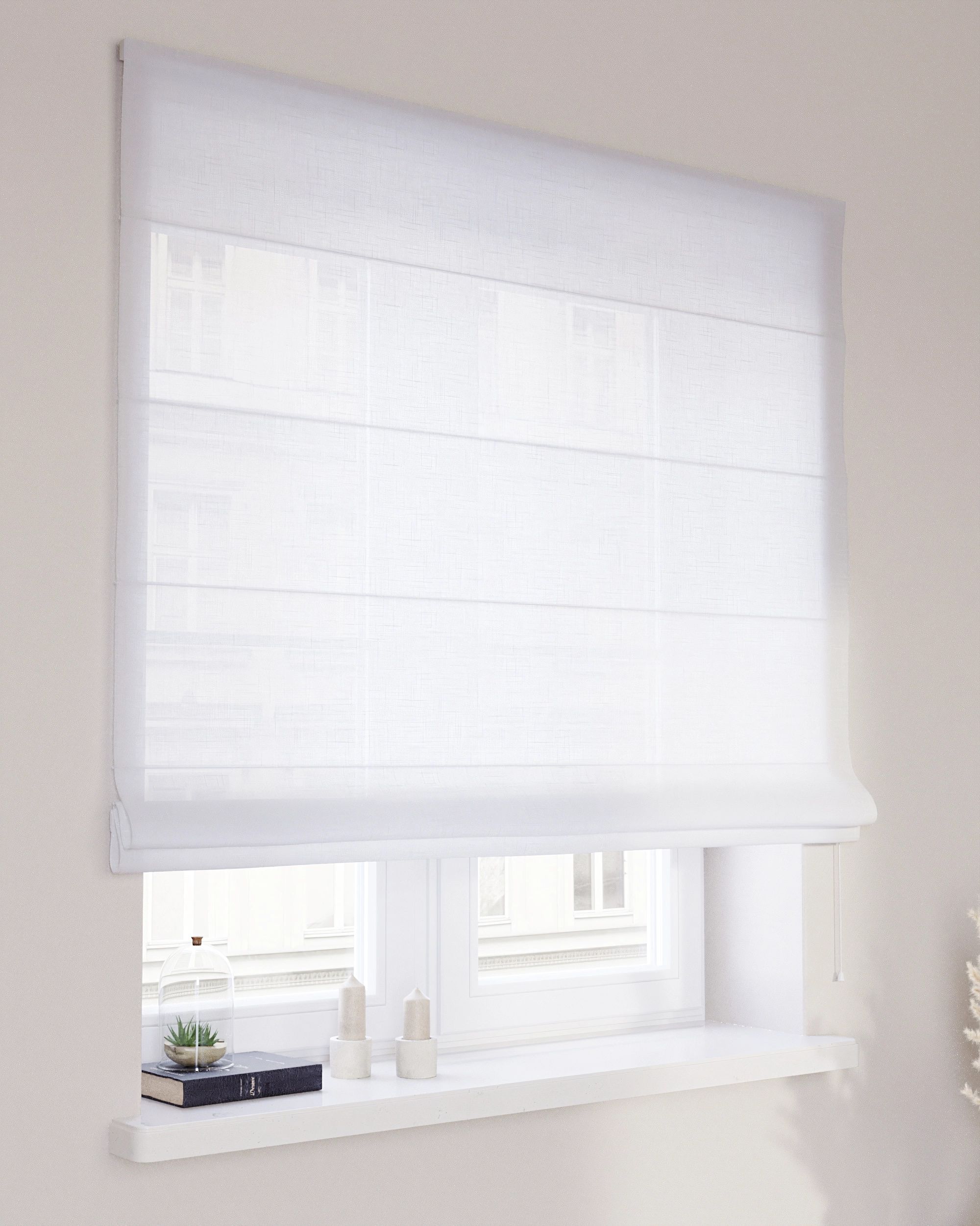 Store bateau Billie couleur blanc tissu semi-transparent, tresse