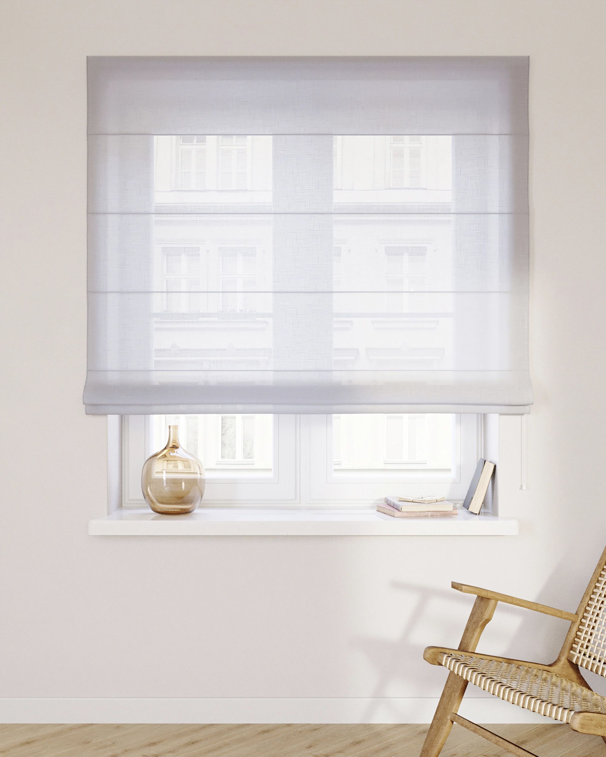 Store bateau Billie couleur blanc tissu semi-transparent, tresse