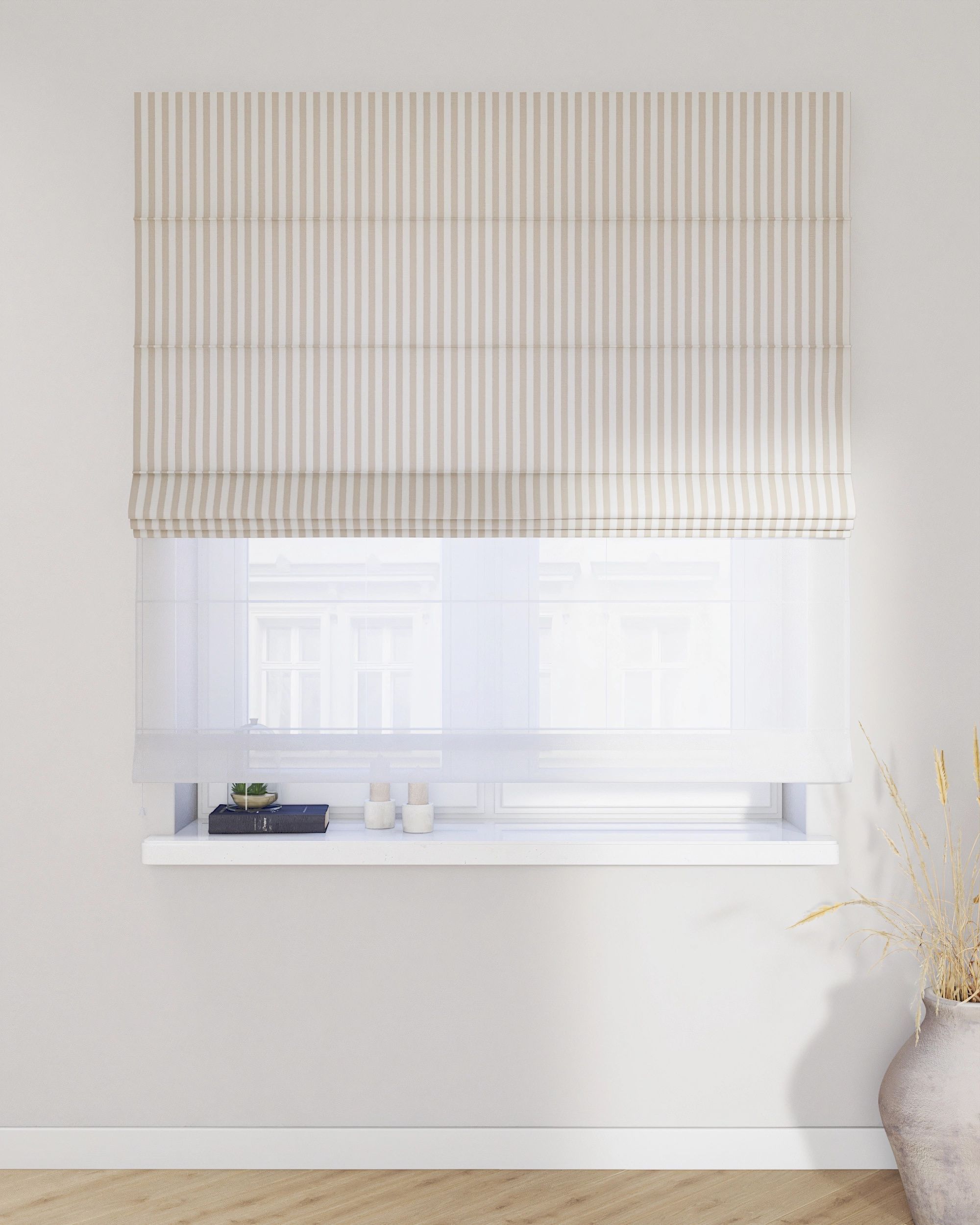 Store romain Duo couleur beige tissu à motifs (hover)
