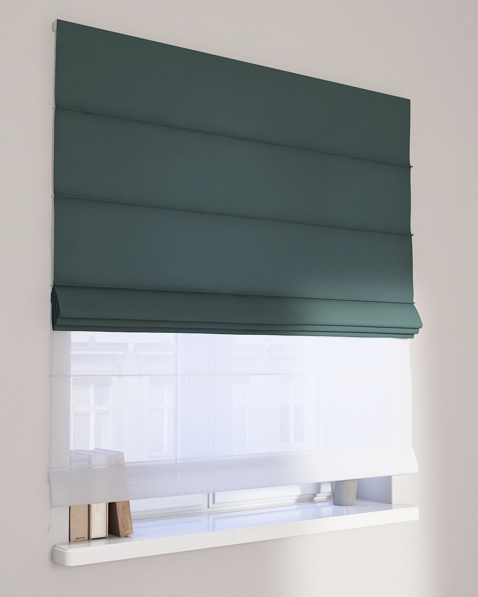 Store romain Duo couleur vert tissu semi-transparent, tresse
