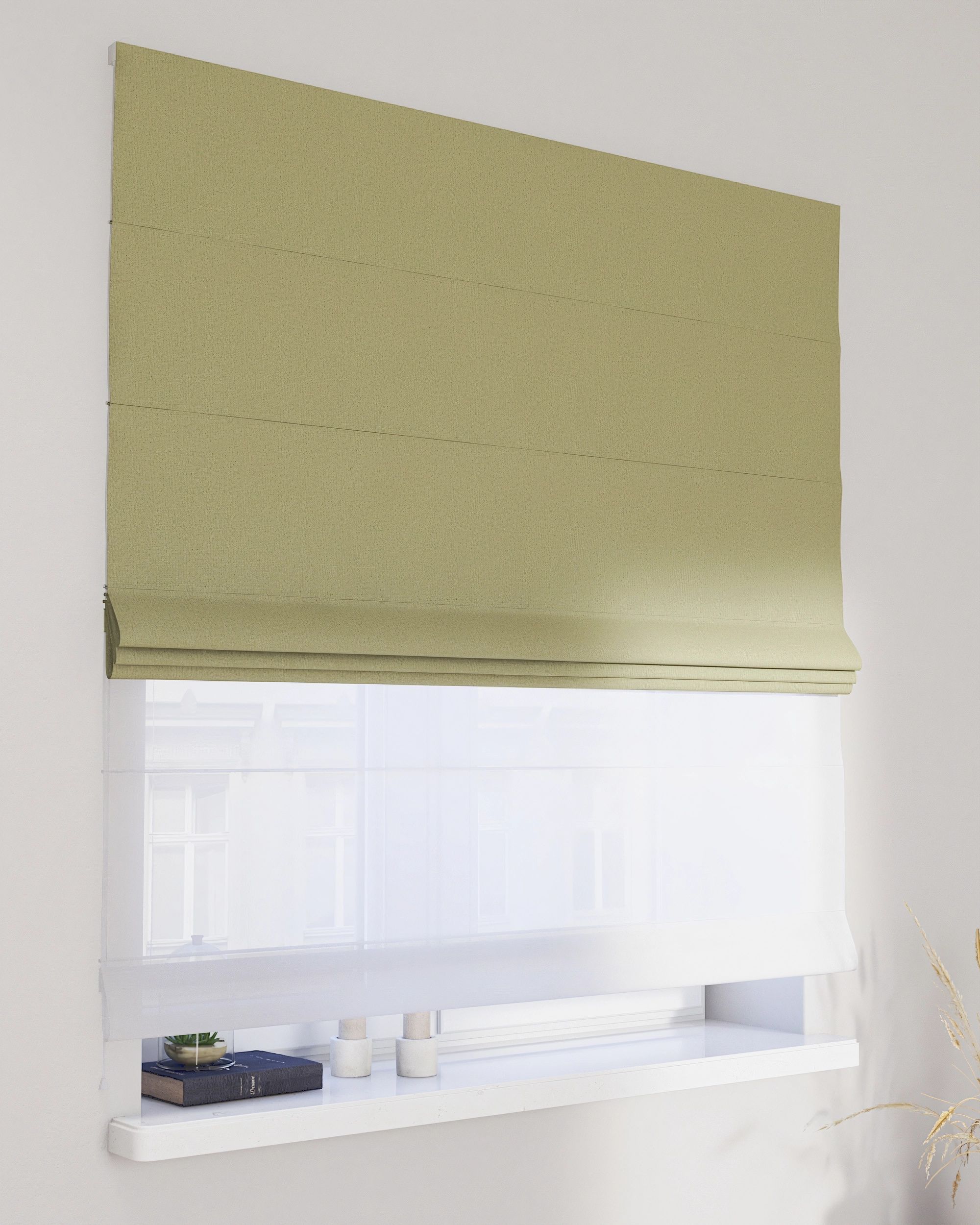 Store romain Duo couleur vert tissu tresse, black-out