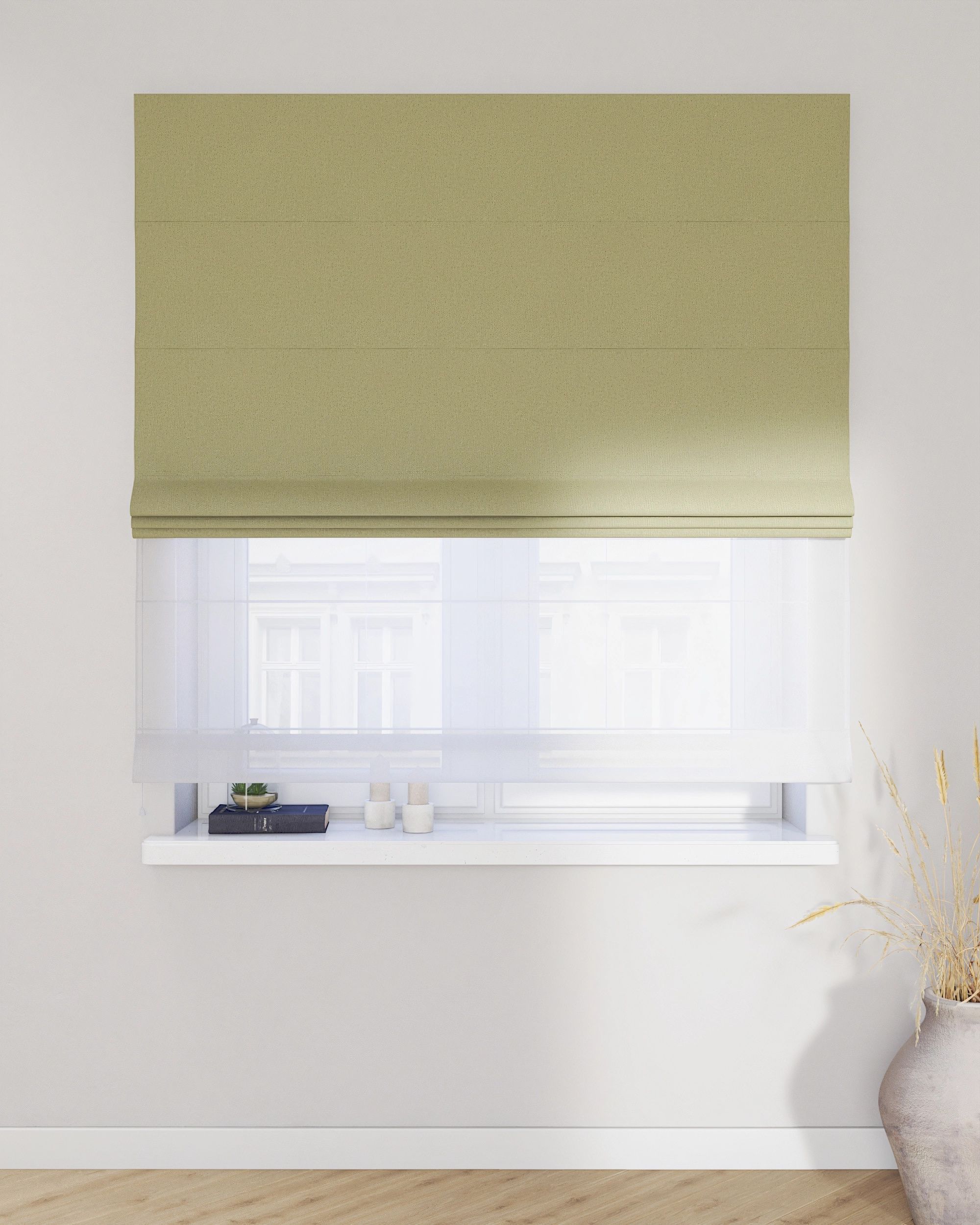 Store romain Duo couleur vert tissu tresse, black-out (hover)