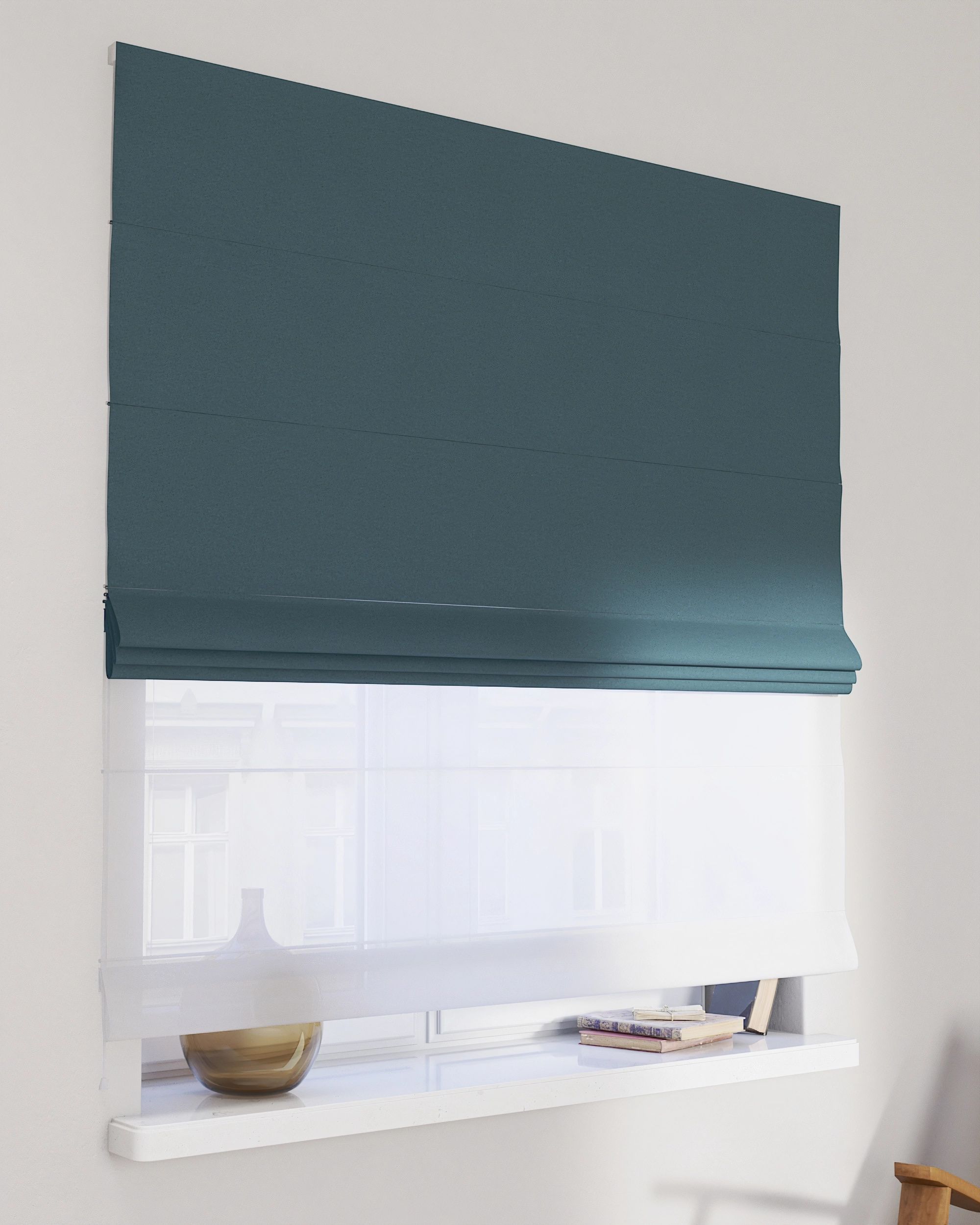 Store romain Duo couleur bleu tissu tresse, black-out