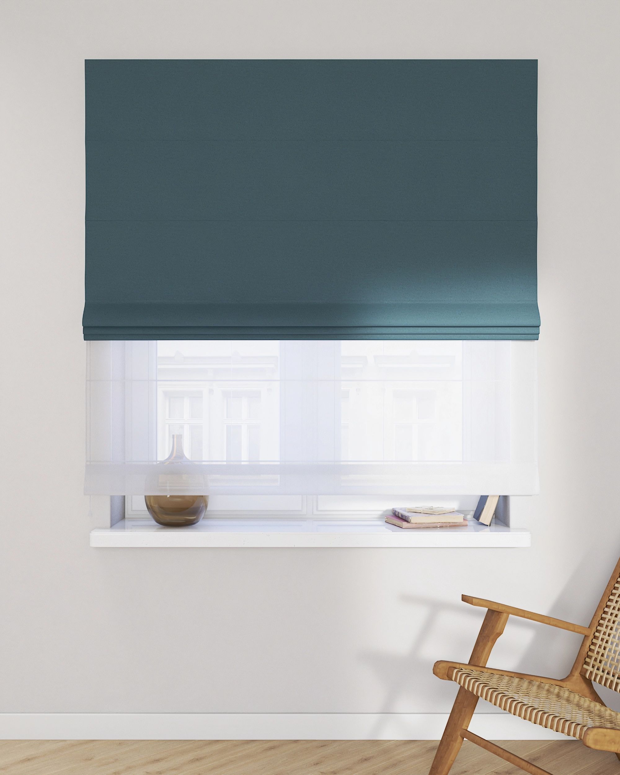 Store romain Duo couleur bleu tissu tresse, black-out (hover)