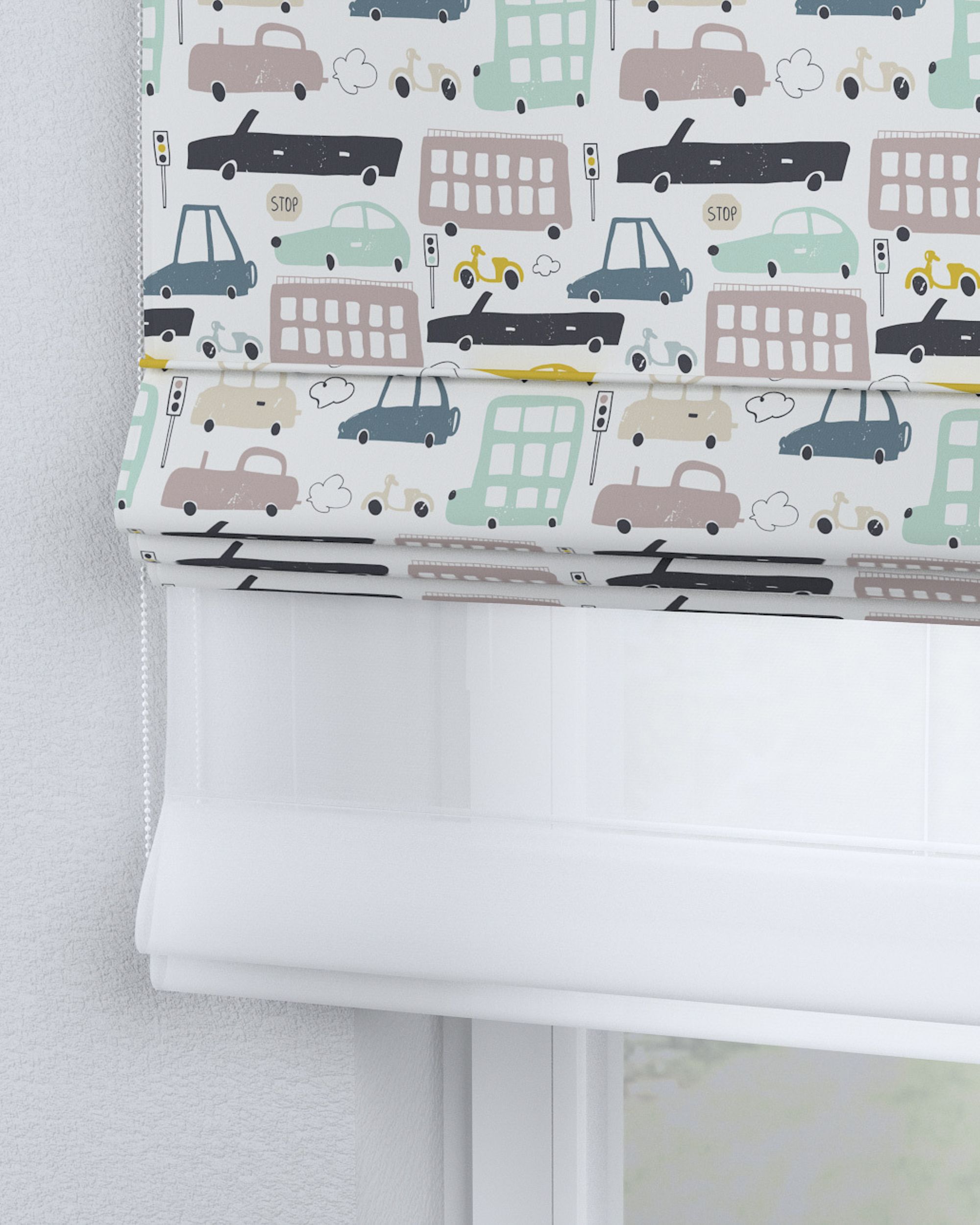 Store romain Duo couleur beige tissu à motifs (hover)