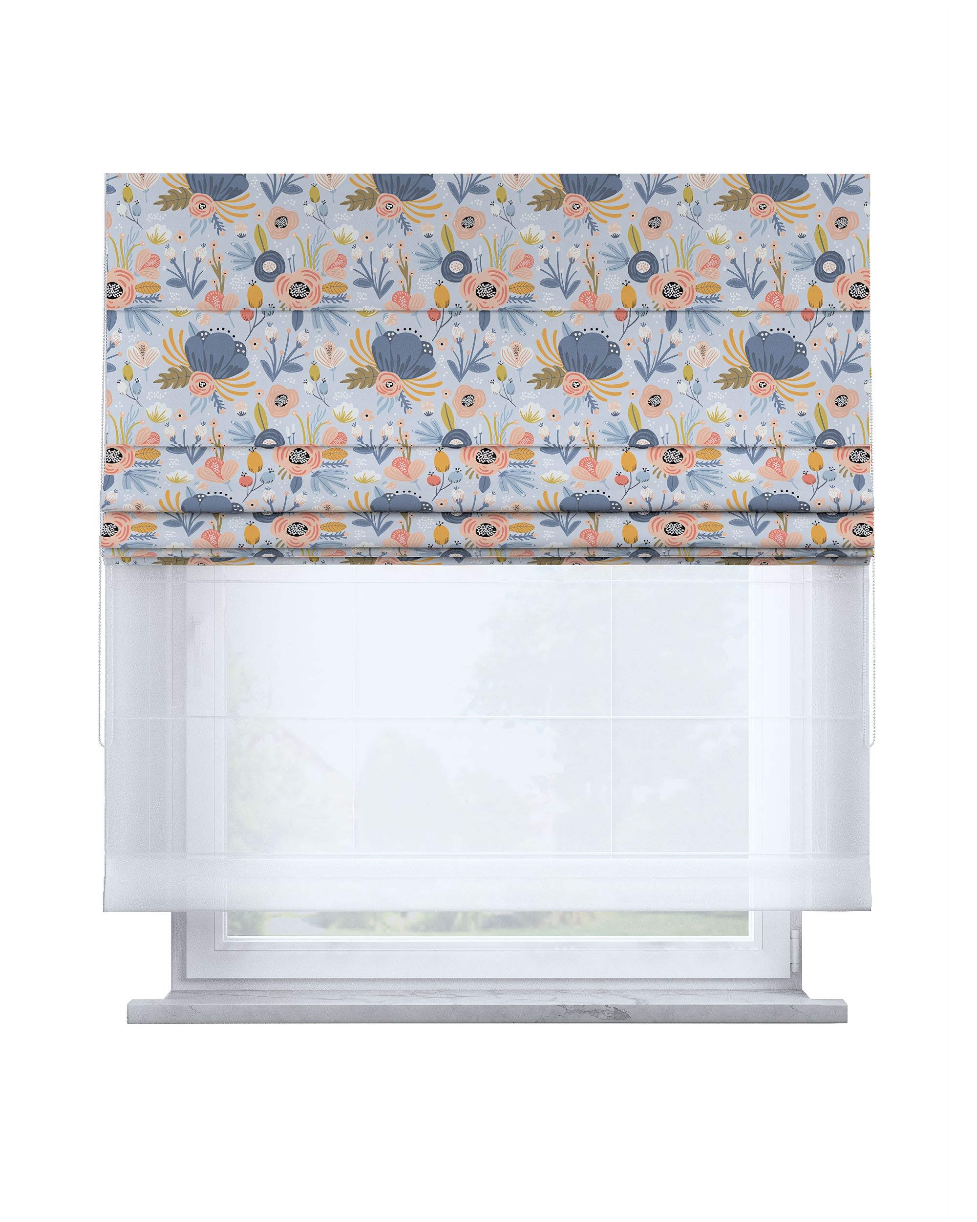Store romain Duo couleur bleu tissu à motifs