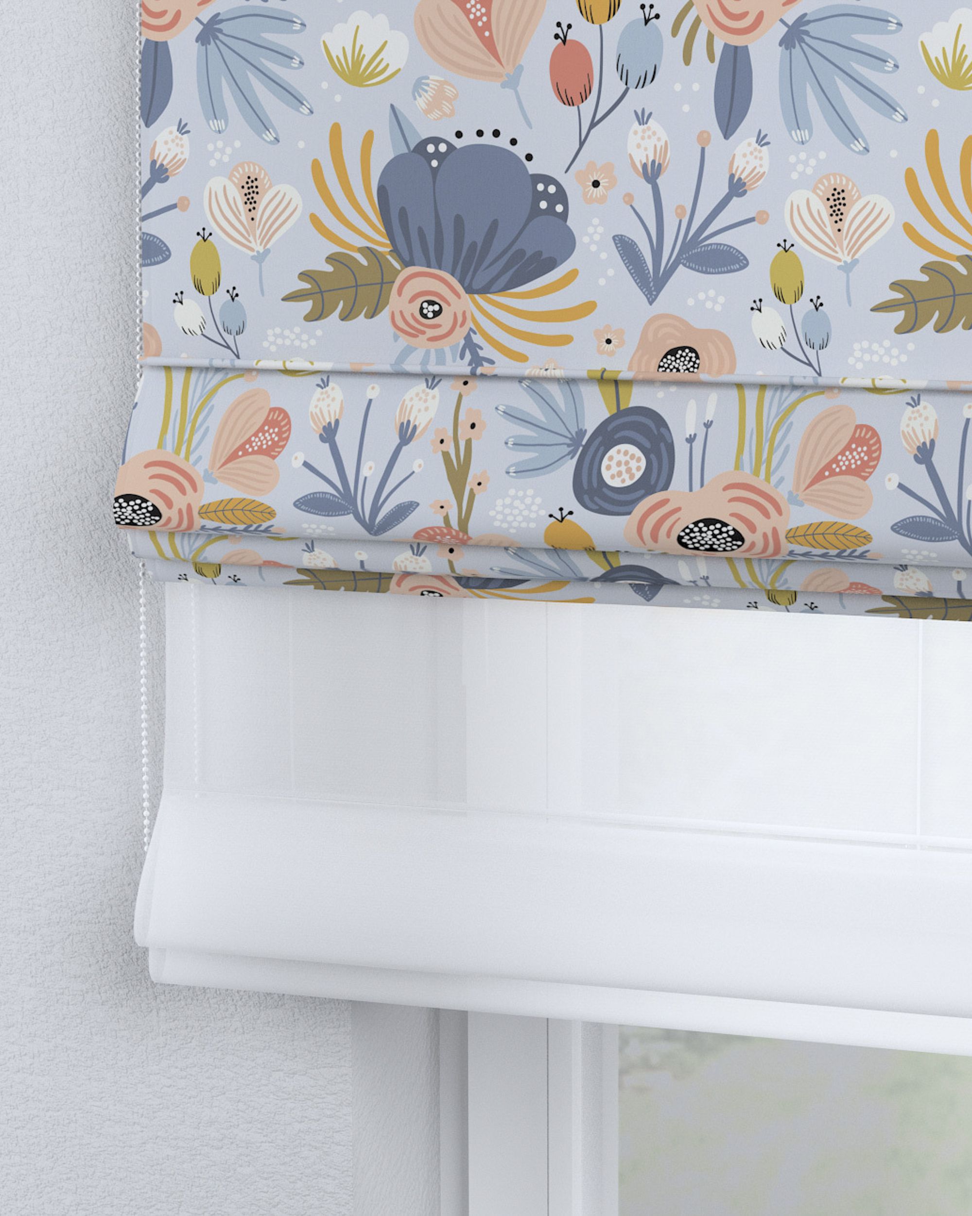 Store romain Duo couleur bleu tissu à motifs (hover)