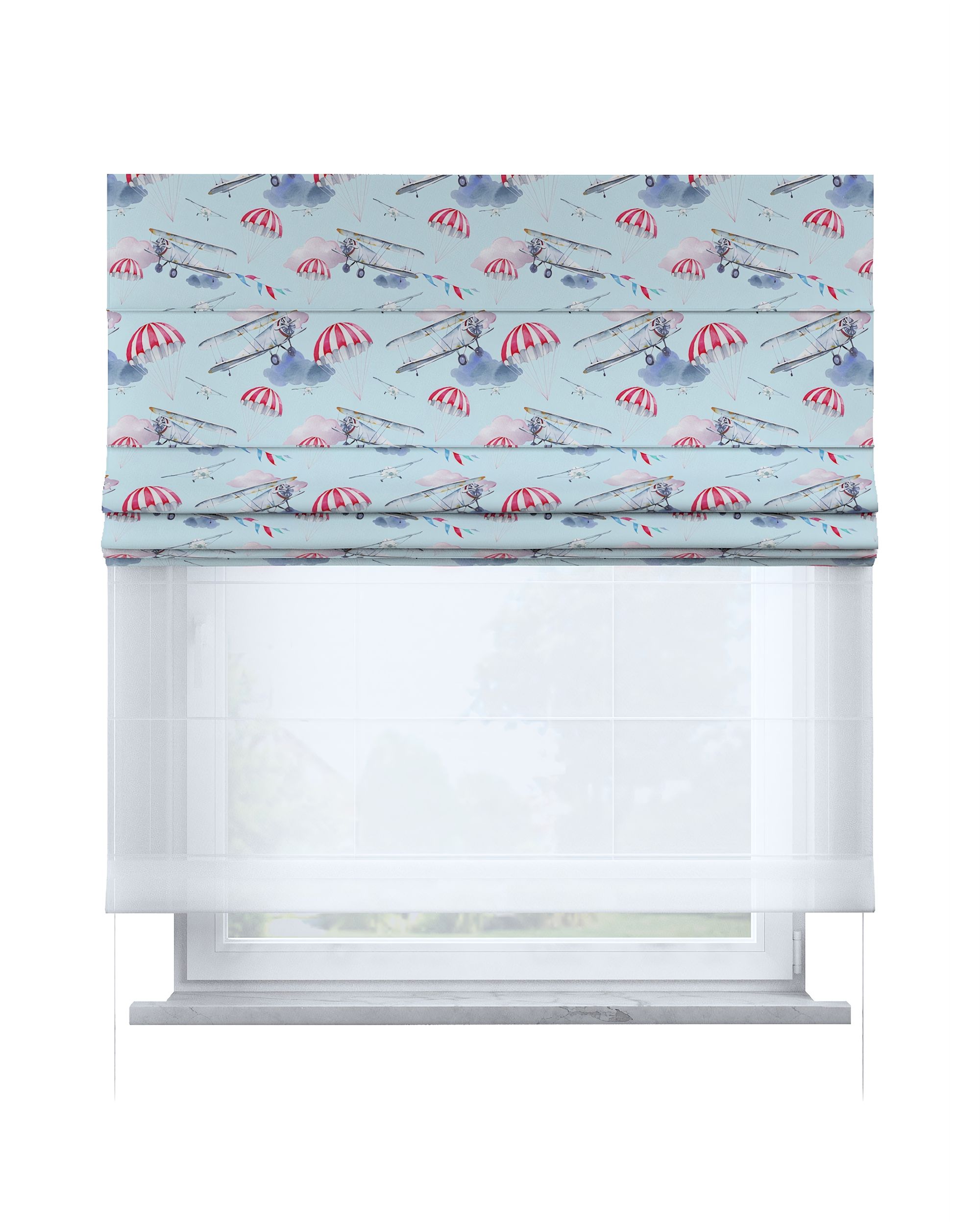Store romain Duo couleur bleu tissu à motifs