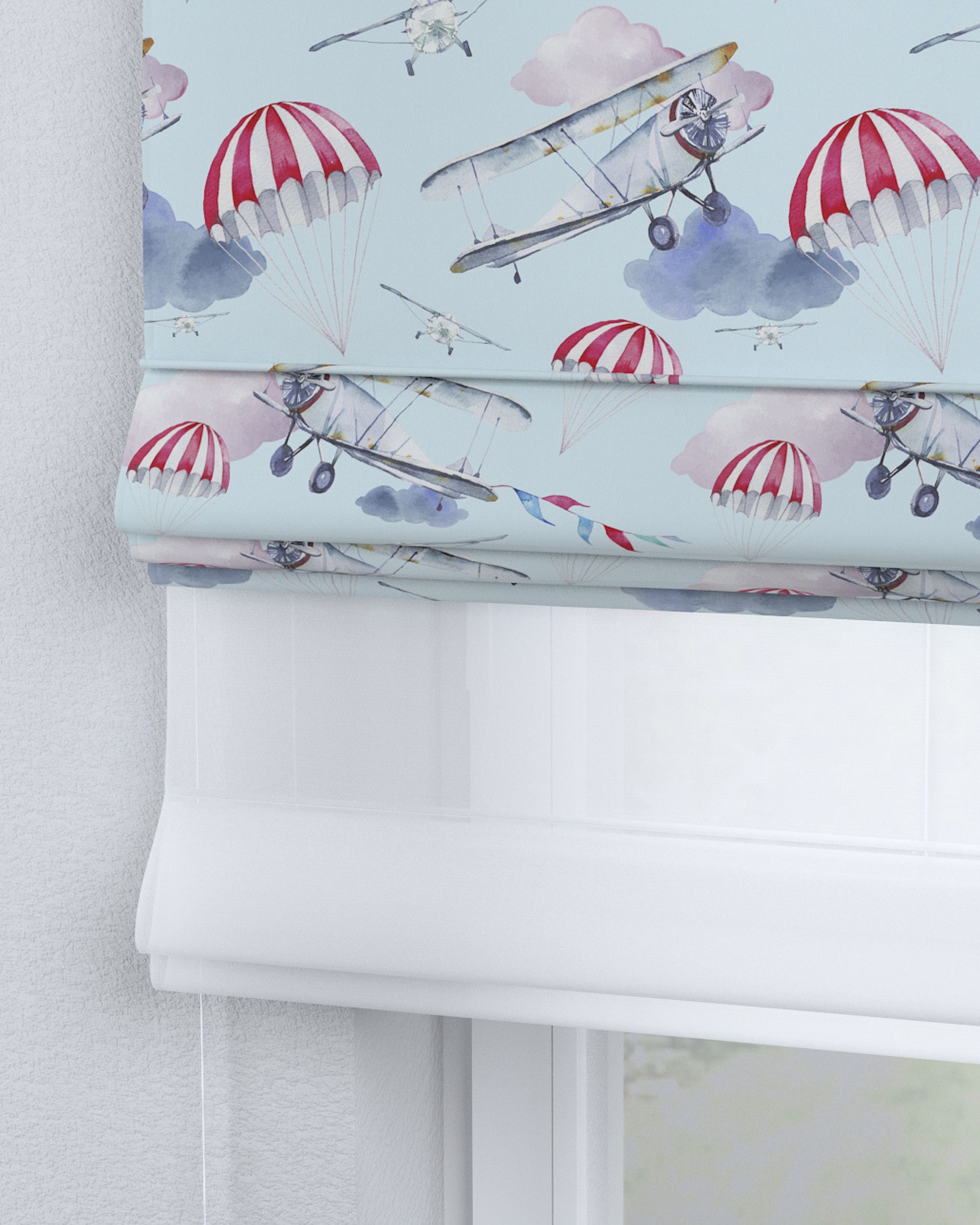 Store romain Duo couleur bleu tissu à motifs (hover)