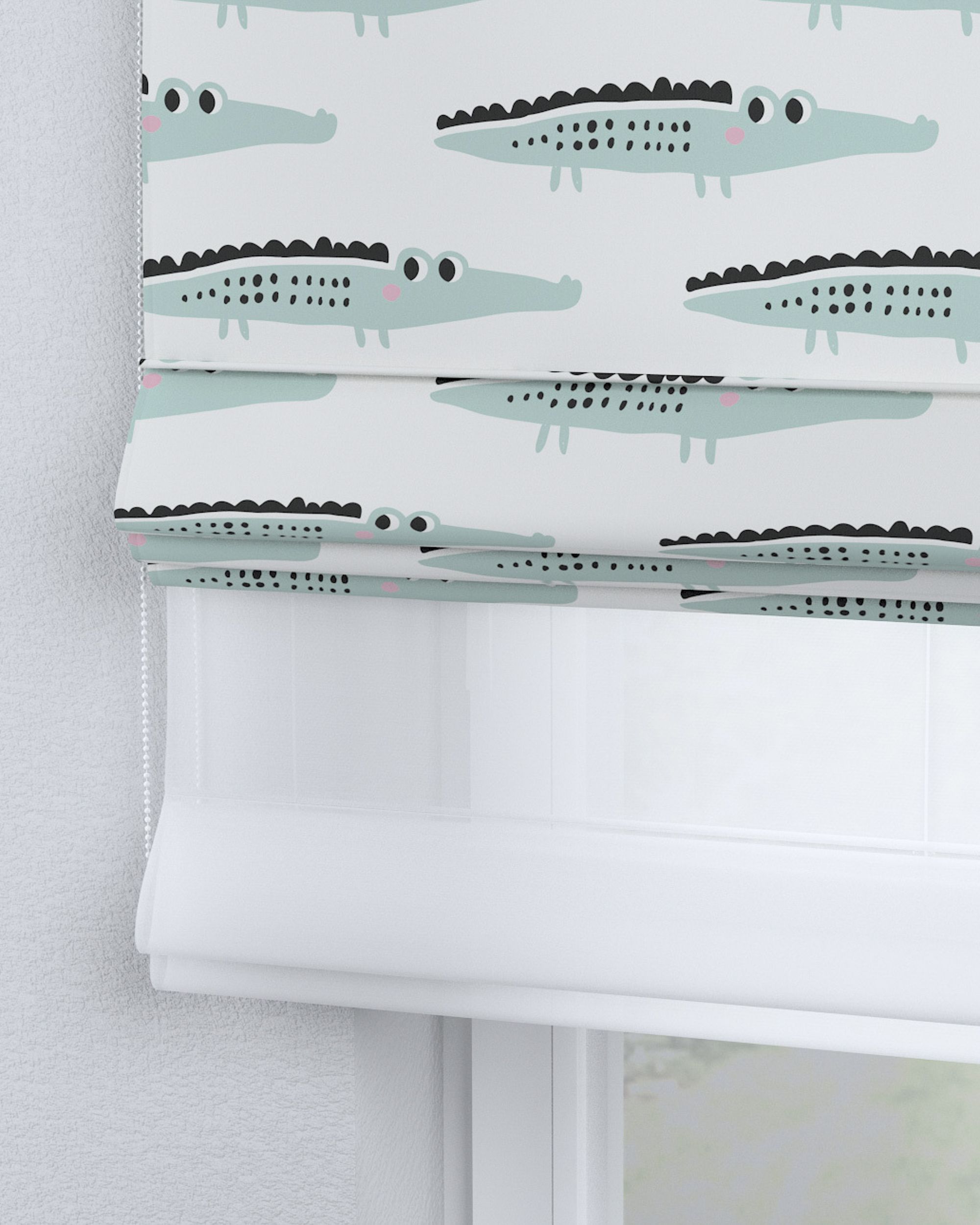 Store romain Duo couleur vert tissu à motifs (hover)