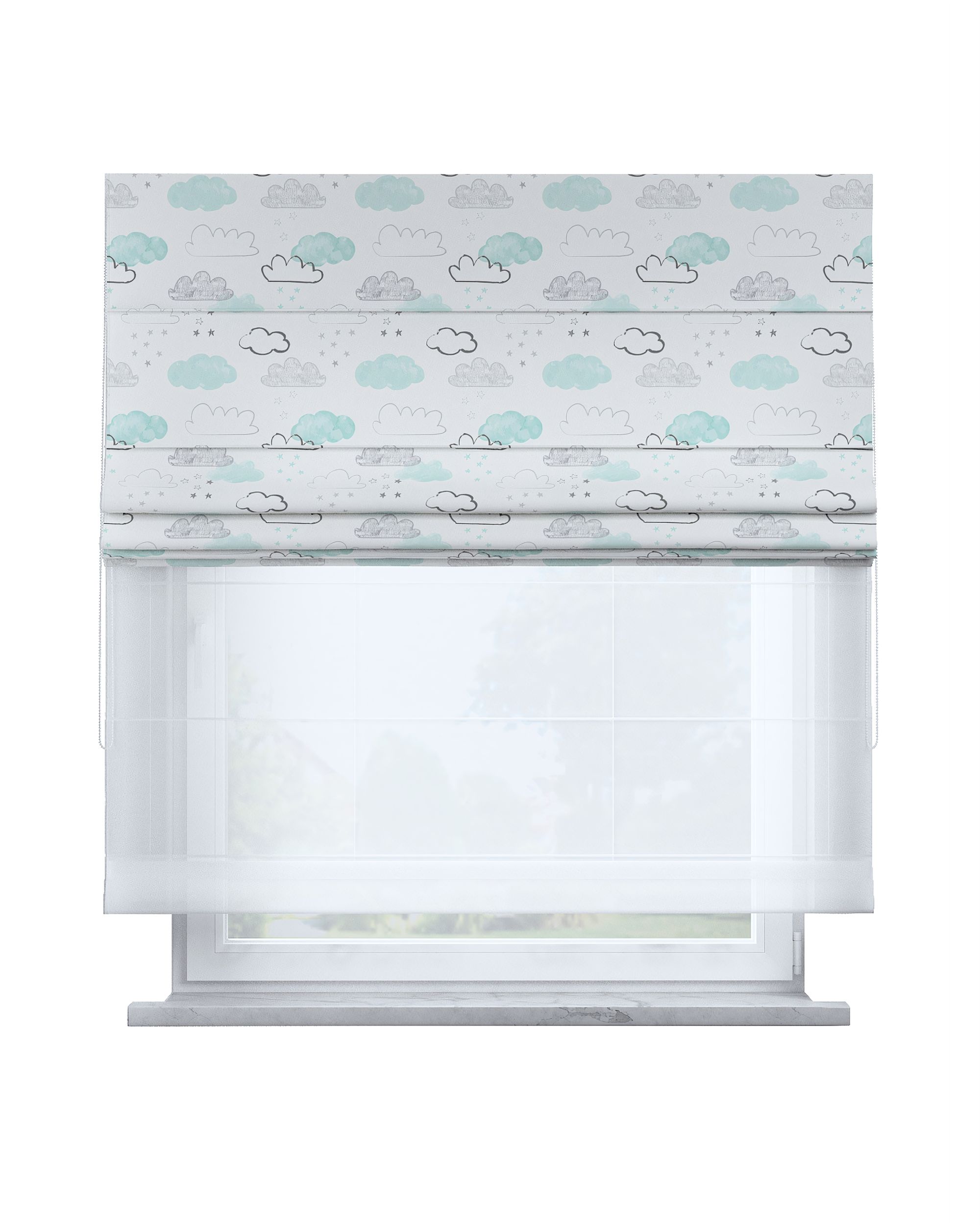 Store romain Duo couleur blanc tissu à motifs