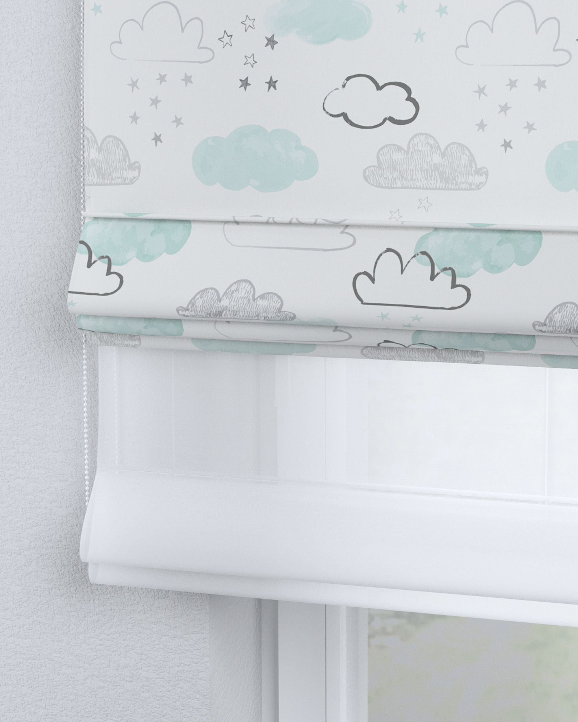 Store romain Duo couleur blanc tissu à motifs (hover)