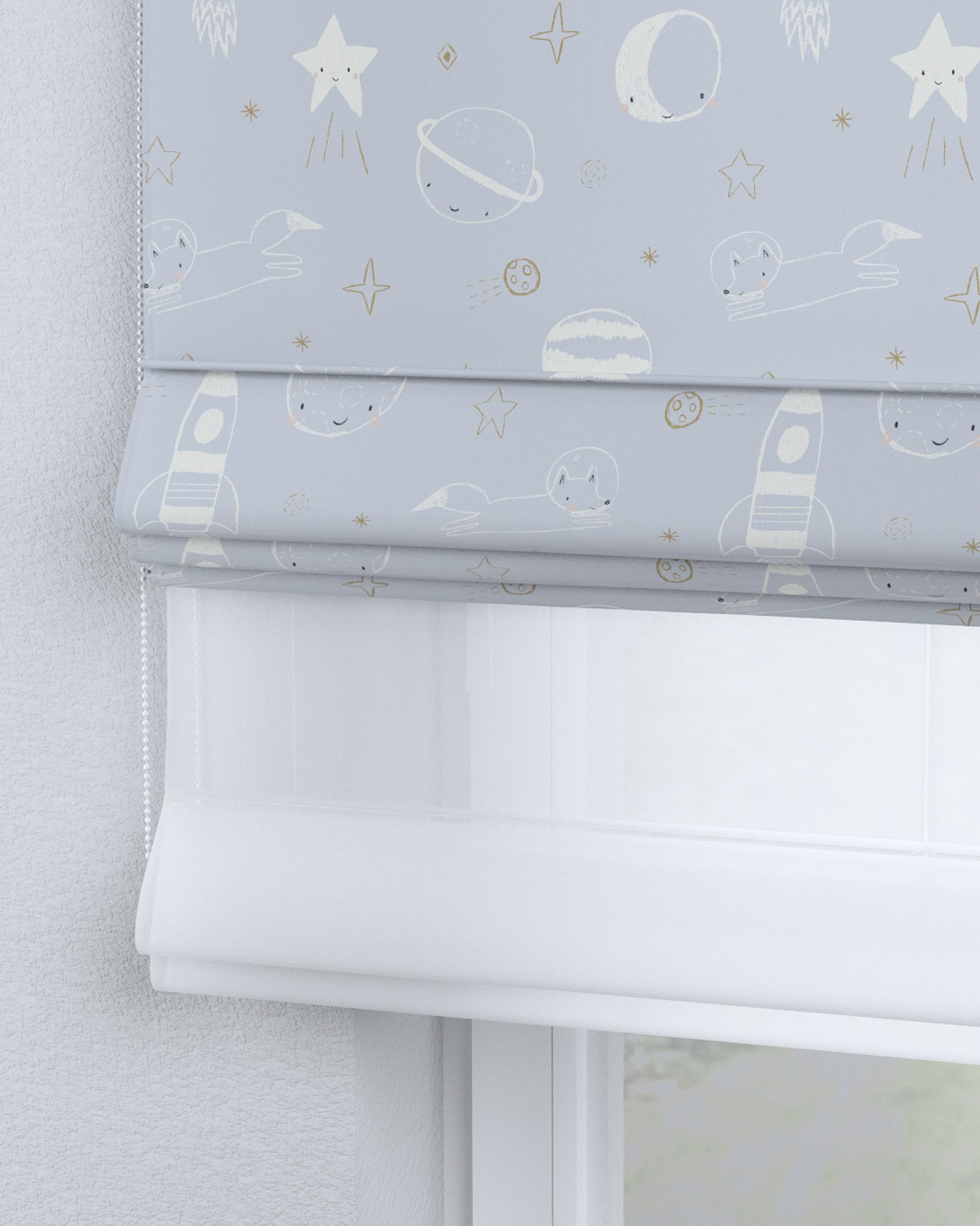 Store romain Duo couleur bleu tissu à motifs (hover)