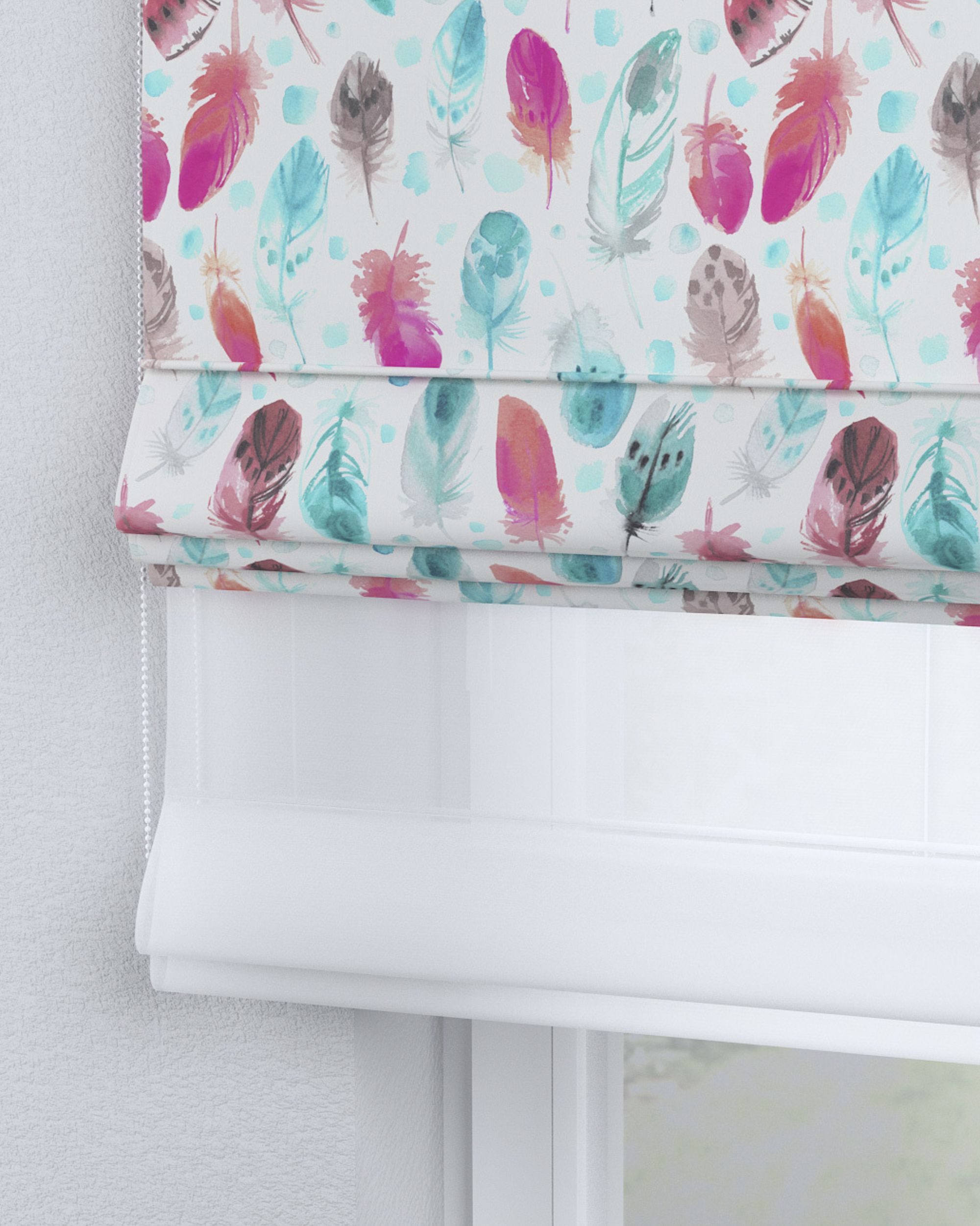 Store romain Duo couleur bleu tissu à motifs (hover)