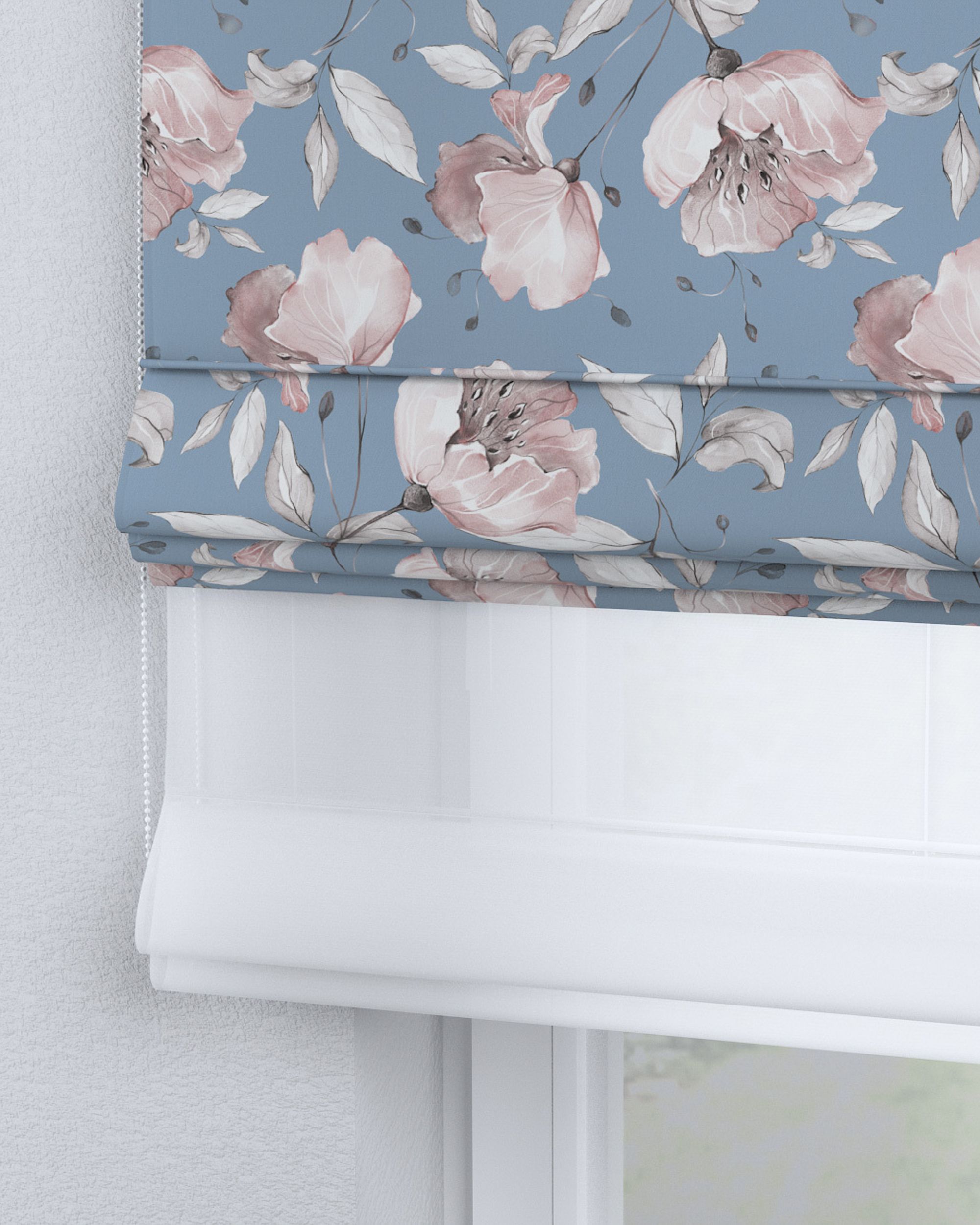 Store romain Duo couleur bleu tissu à motifs (hover)