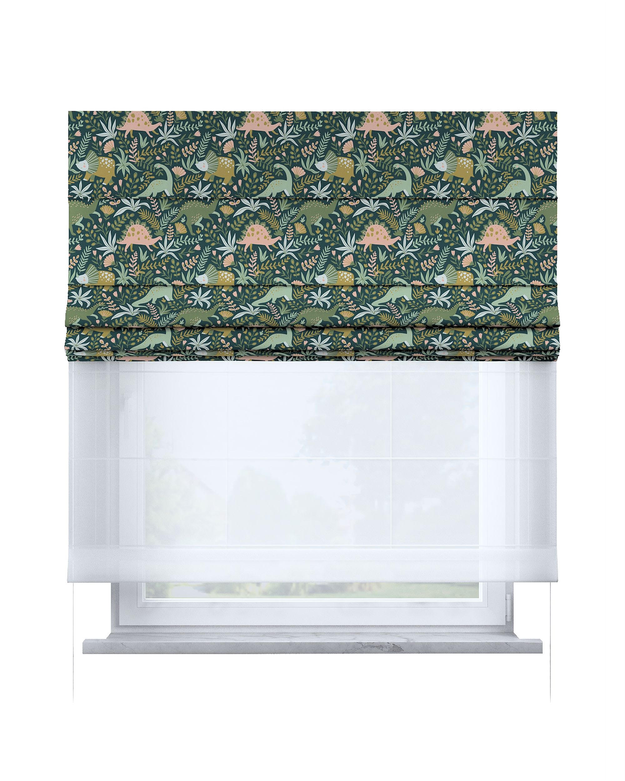 Store romain Duo couleur vert tissu à motifs
