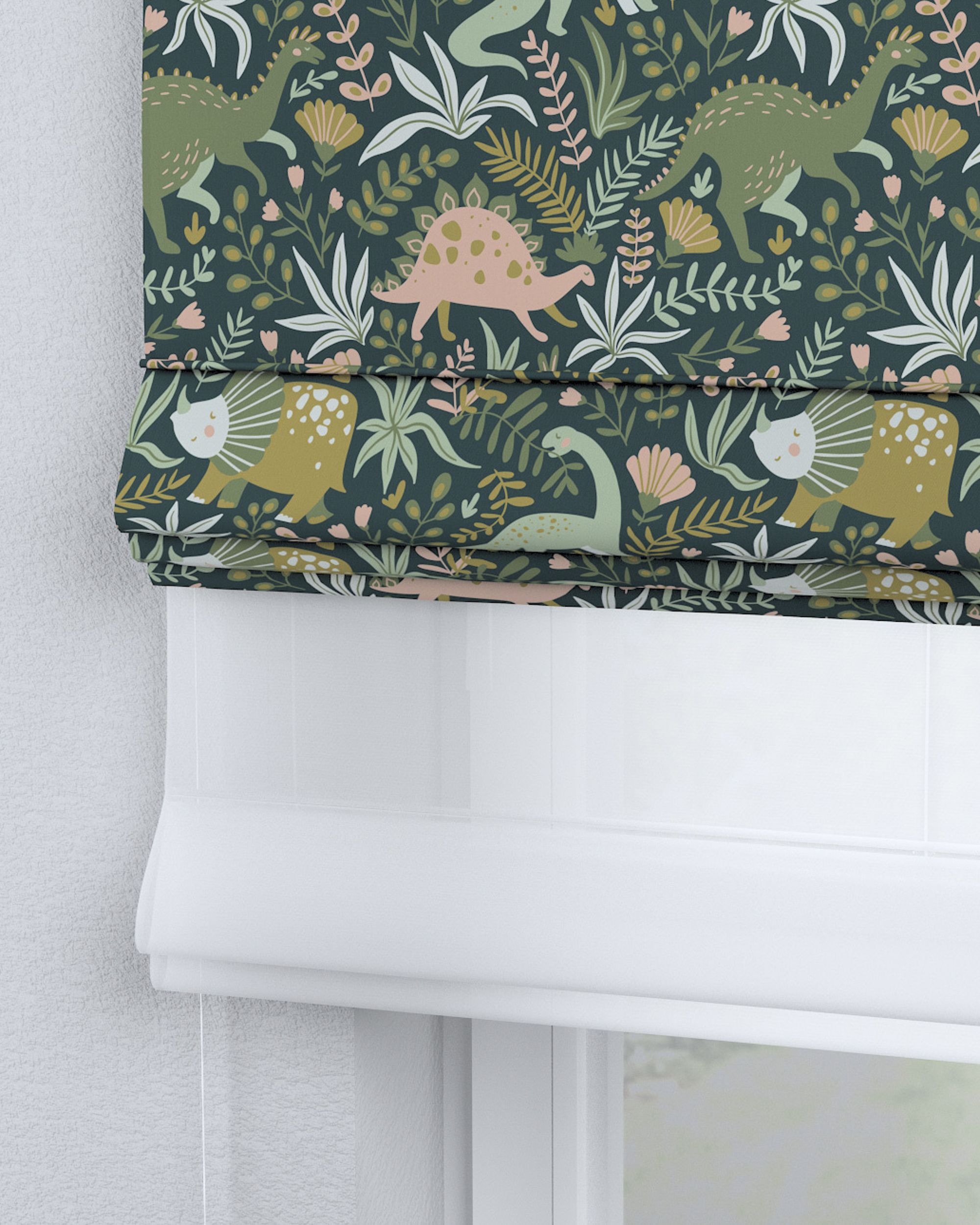 Store romain Duo couleur vert tissu à motifs (hover)