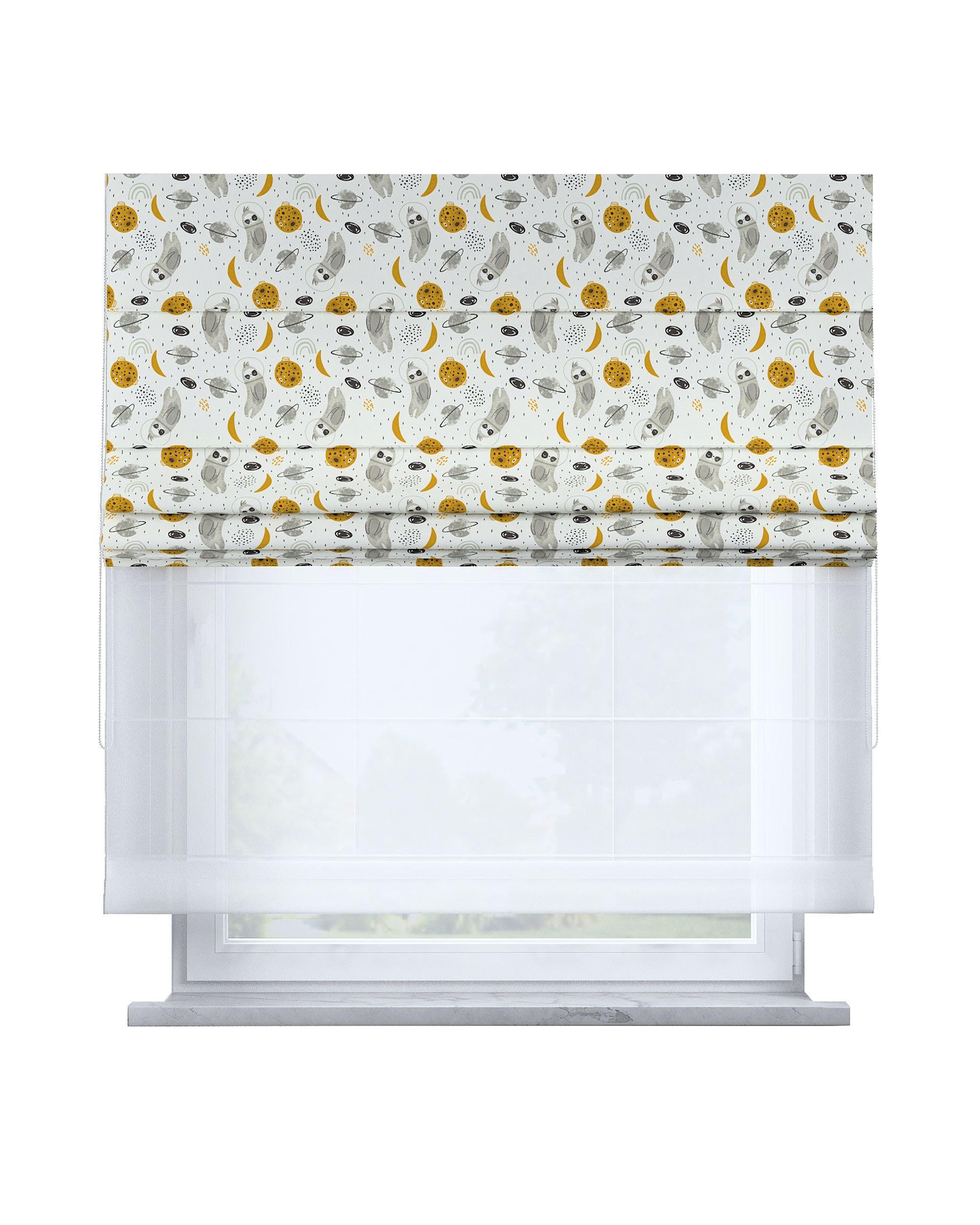 Store romain Duo couleur blanc tissu à motifs