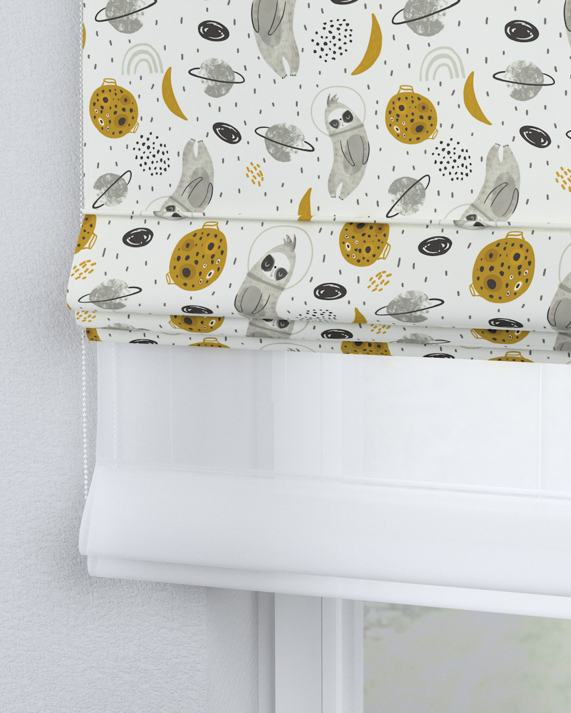 Store romain Duo couleur blanc tissu à motifs (hover)