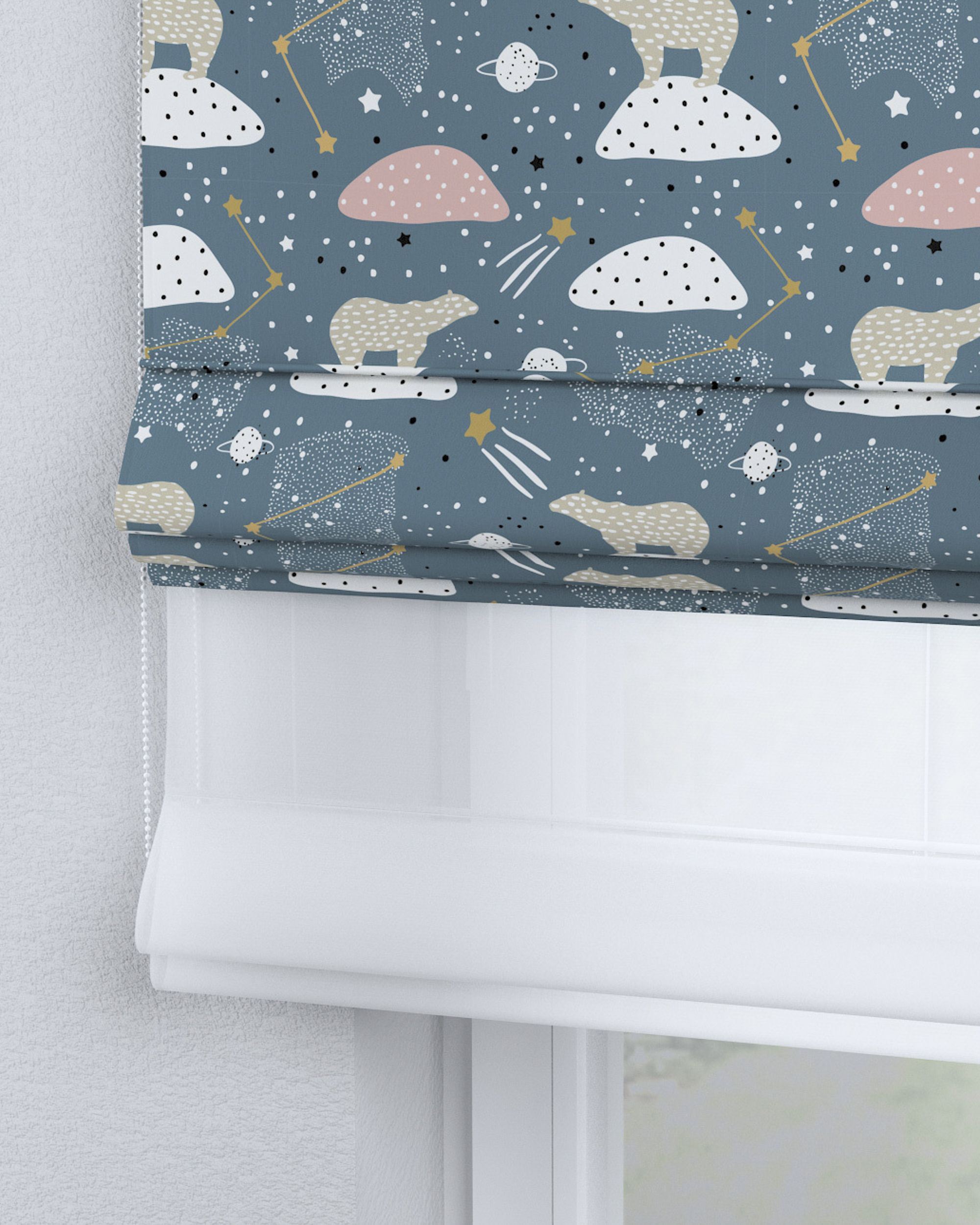 Store romain Duo couleur bleu tissu à motifs (hover)