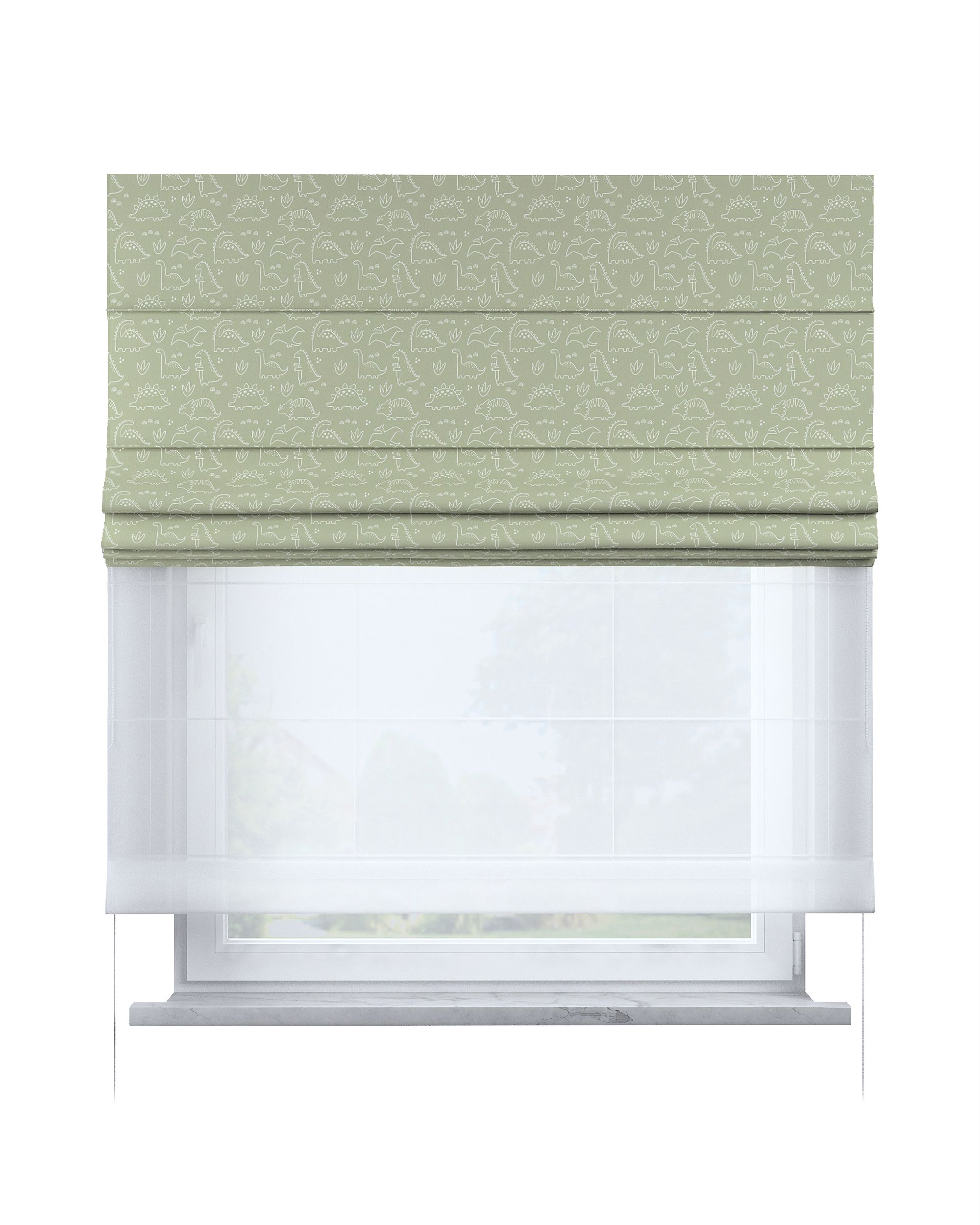 Store romain Duo couleur vert tissu à motifs