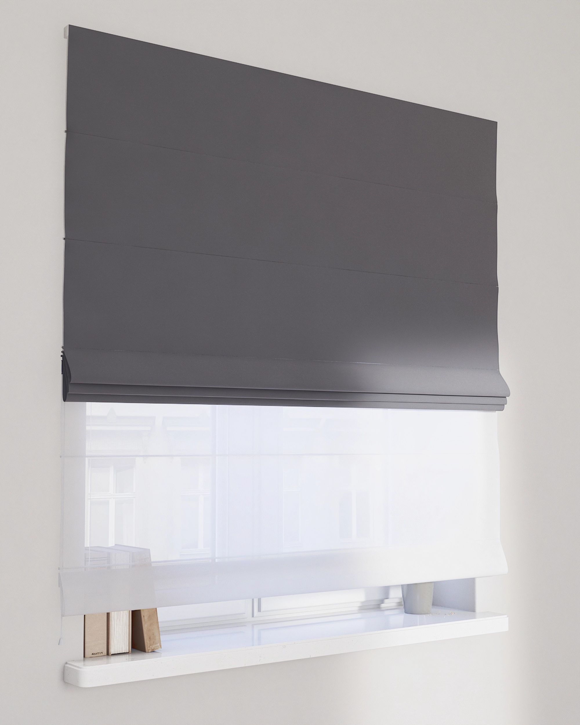 Store romain Duo couleur gris tissu brillant, velours