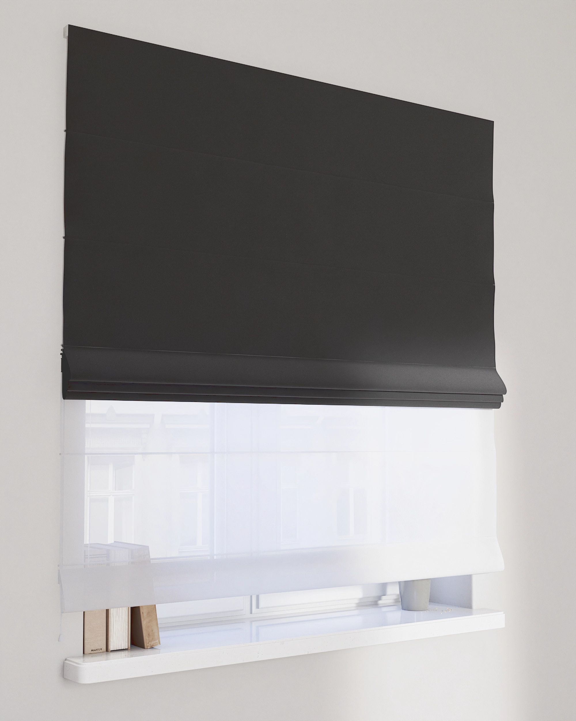 Store romain Duo couleur noir tissu brillant, velours