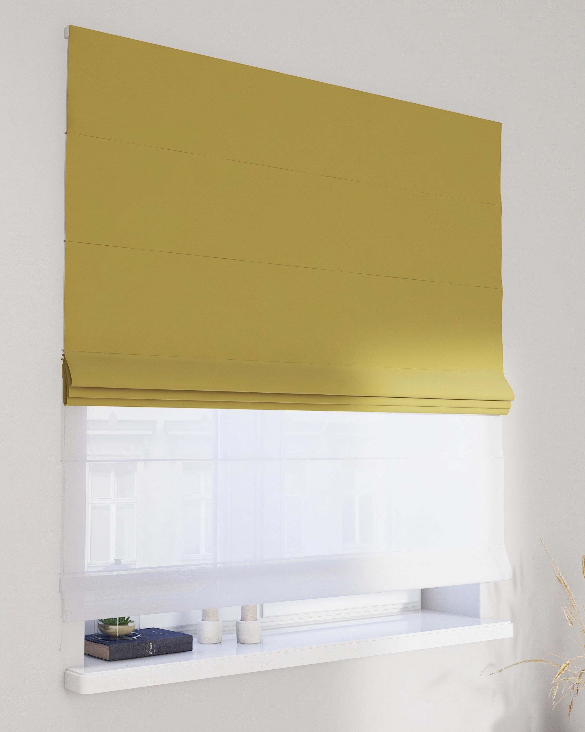 Store romain Duo couleur vert tissu brillant, velours