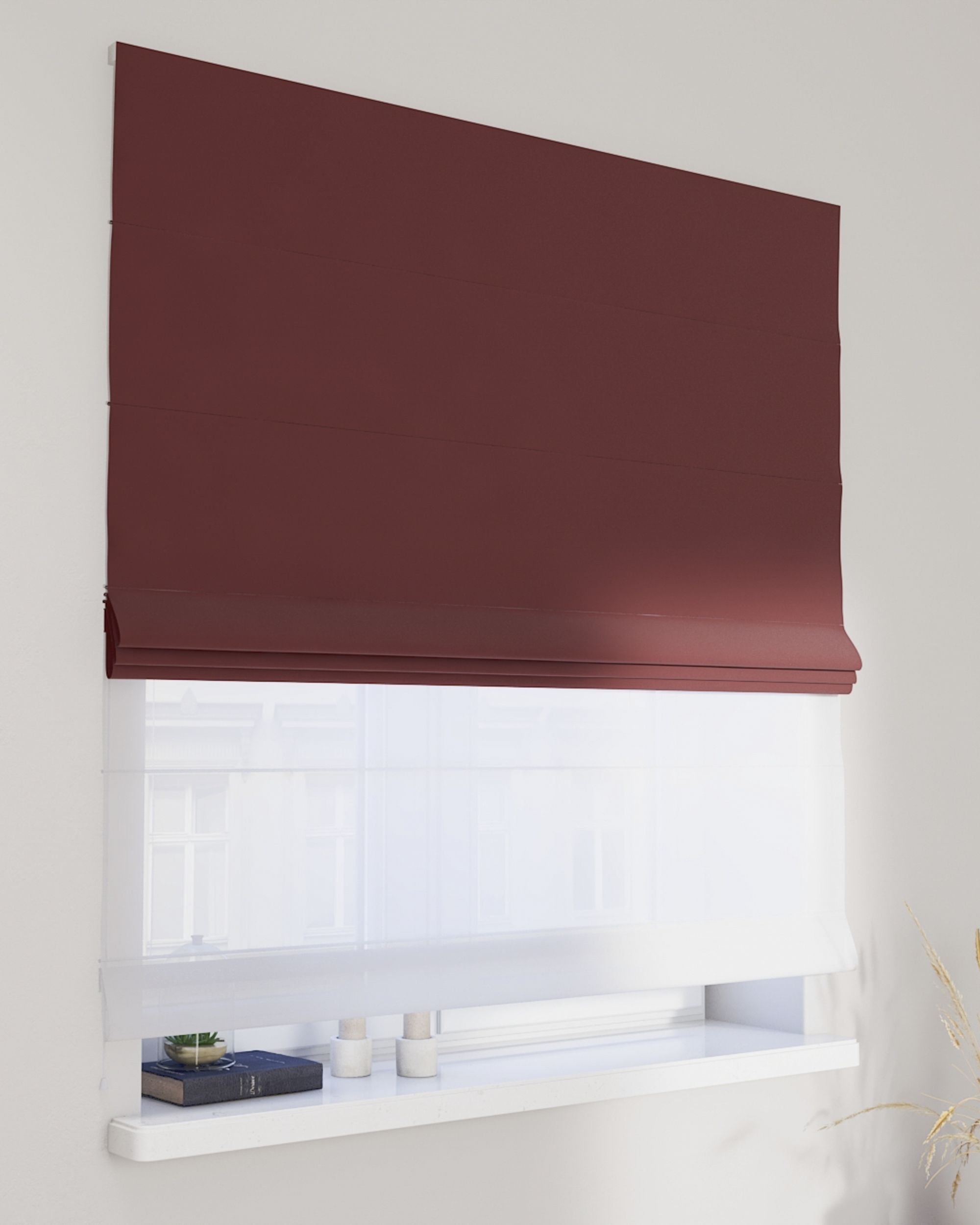 Store romain Duo couleur rouge tissu brillant, velours