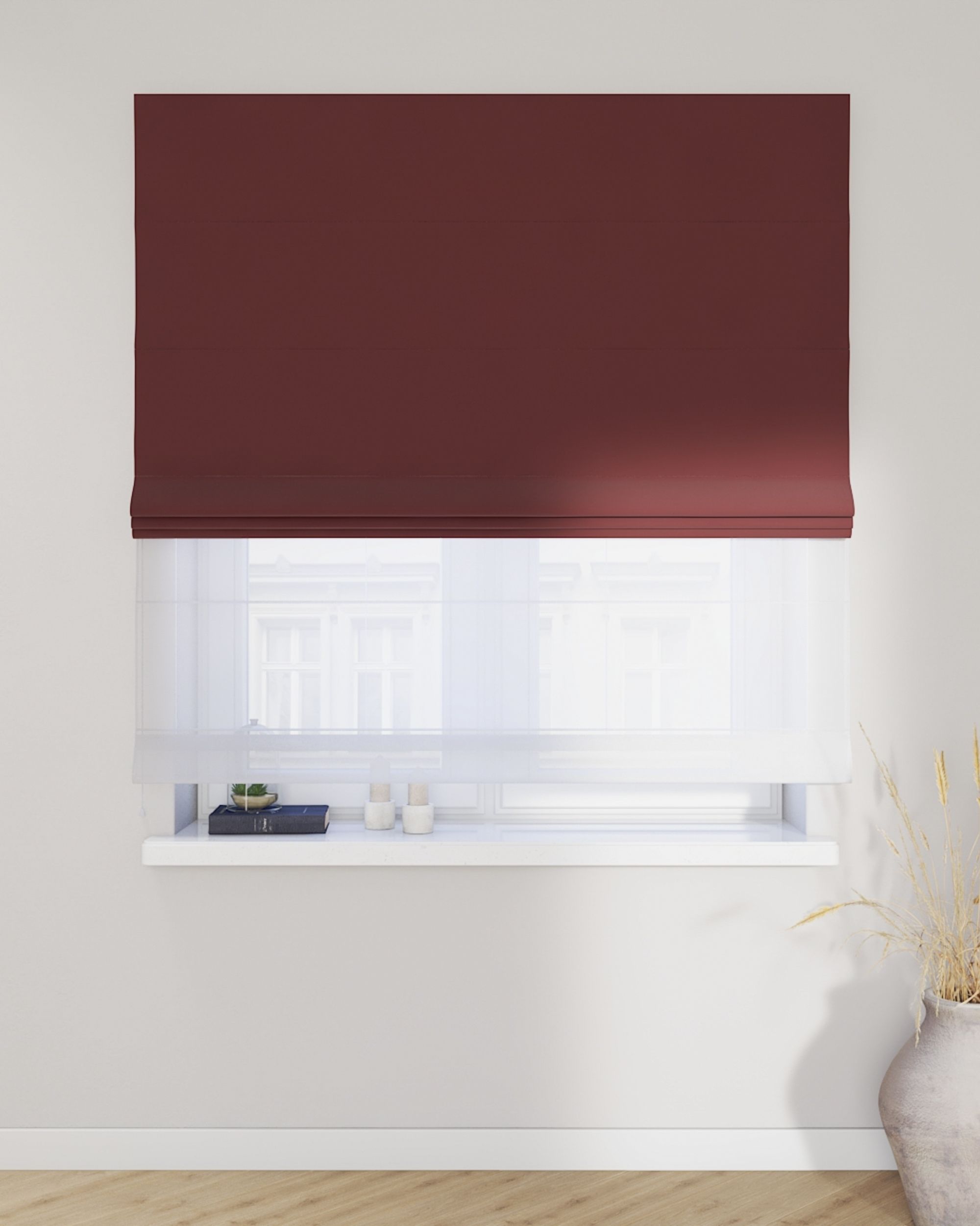 Store romain Duo couleur rouge tissu brillant, velours (hover)
