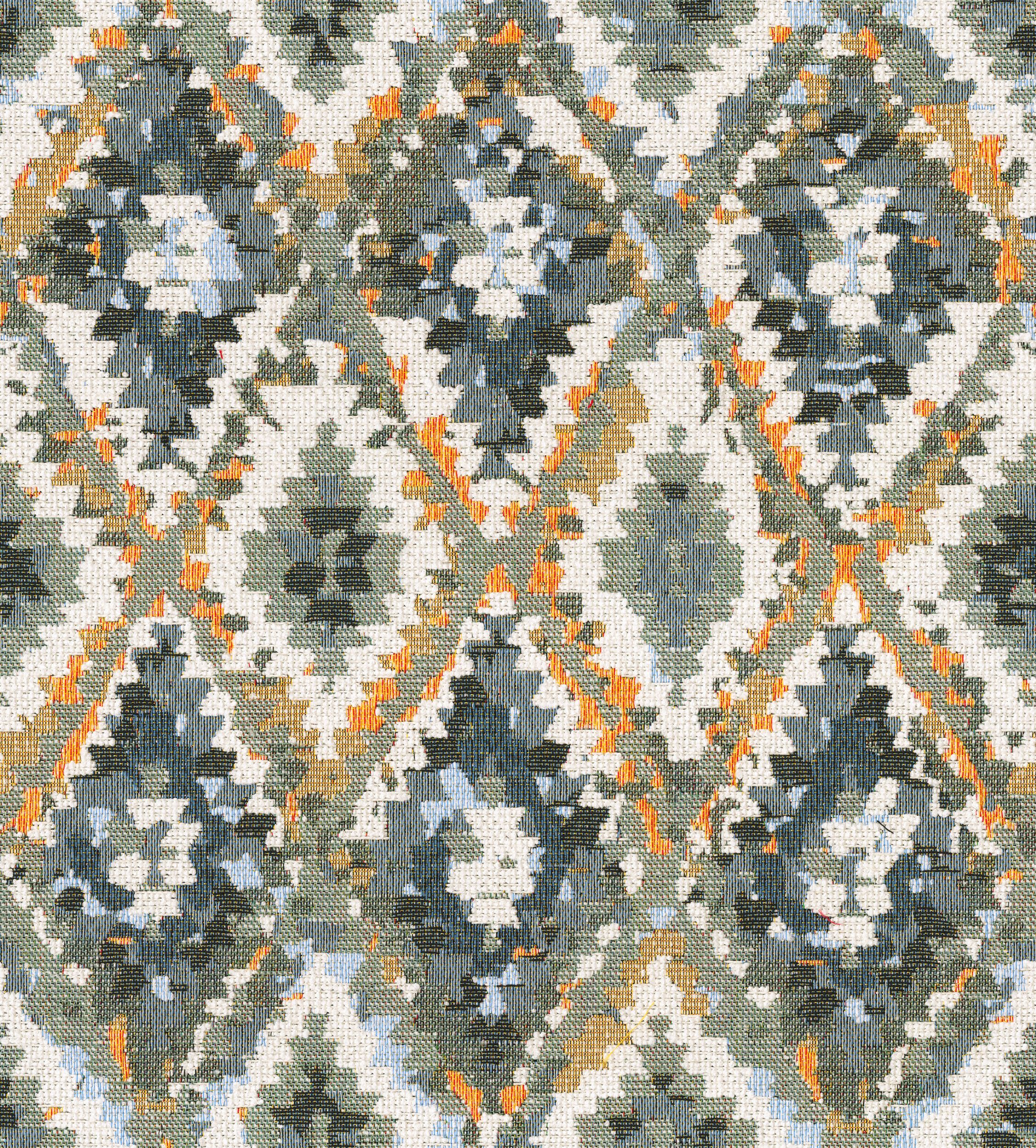 145-38 motifs aztèques crème sur fond crème bleu-menthe