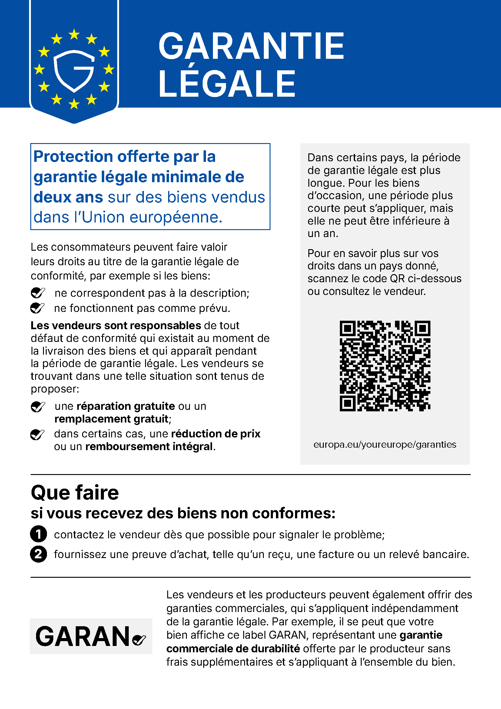 Vos droits au titre de la garantie légale